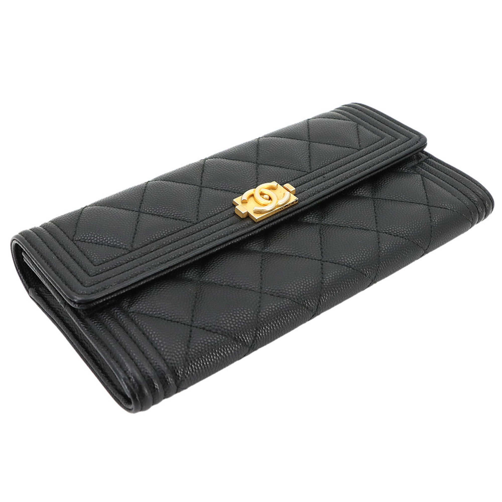 Chanel Black Grained Calfskin Long Wallet (Bi-Fold) (Pre-Owned)