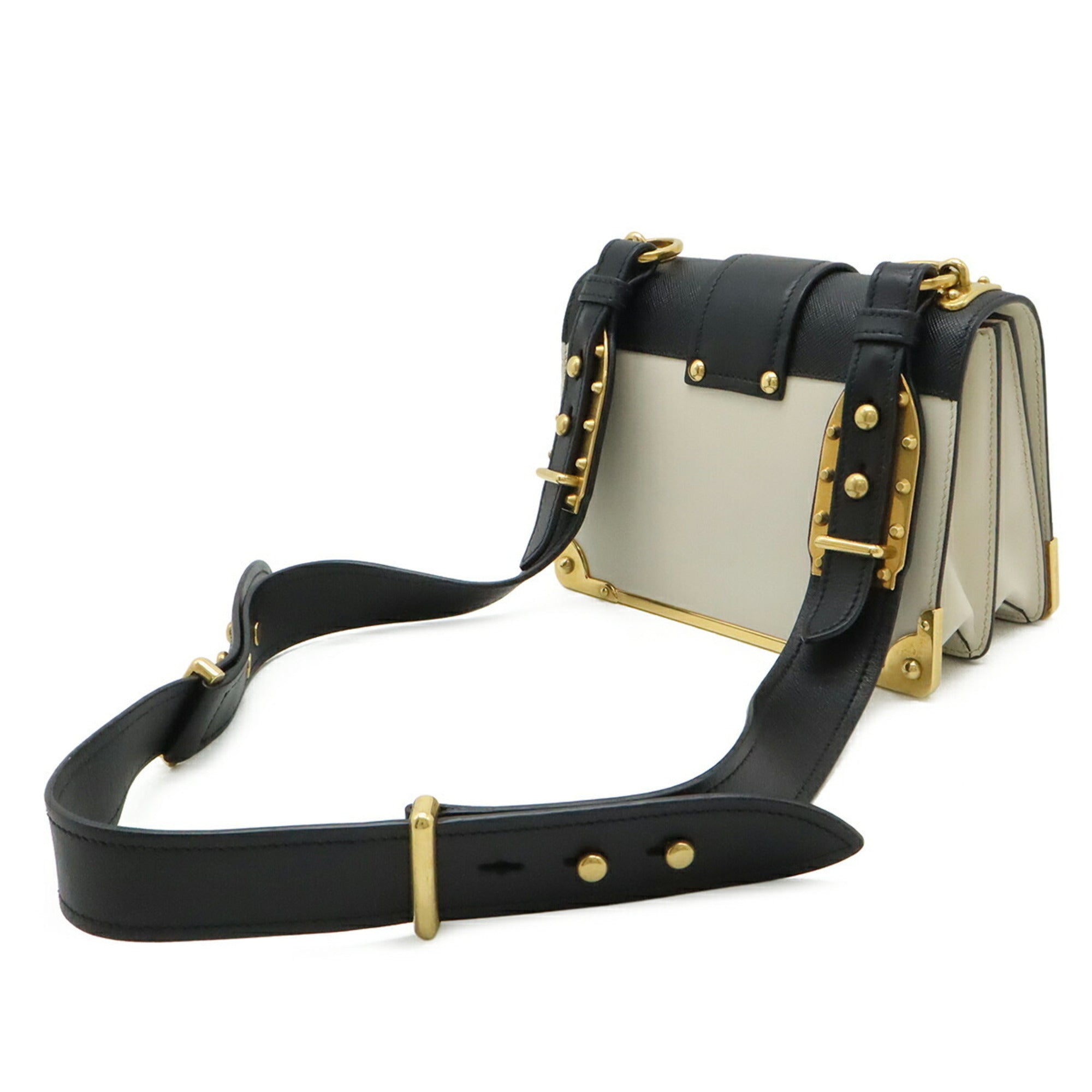 Prada Beige Black Nero Talco Leather Pochette Shoulder Bag (Pre-Owned)