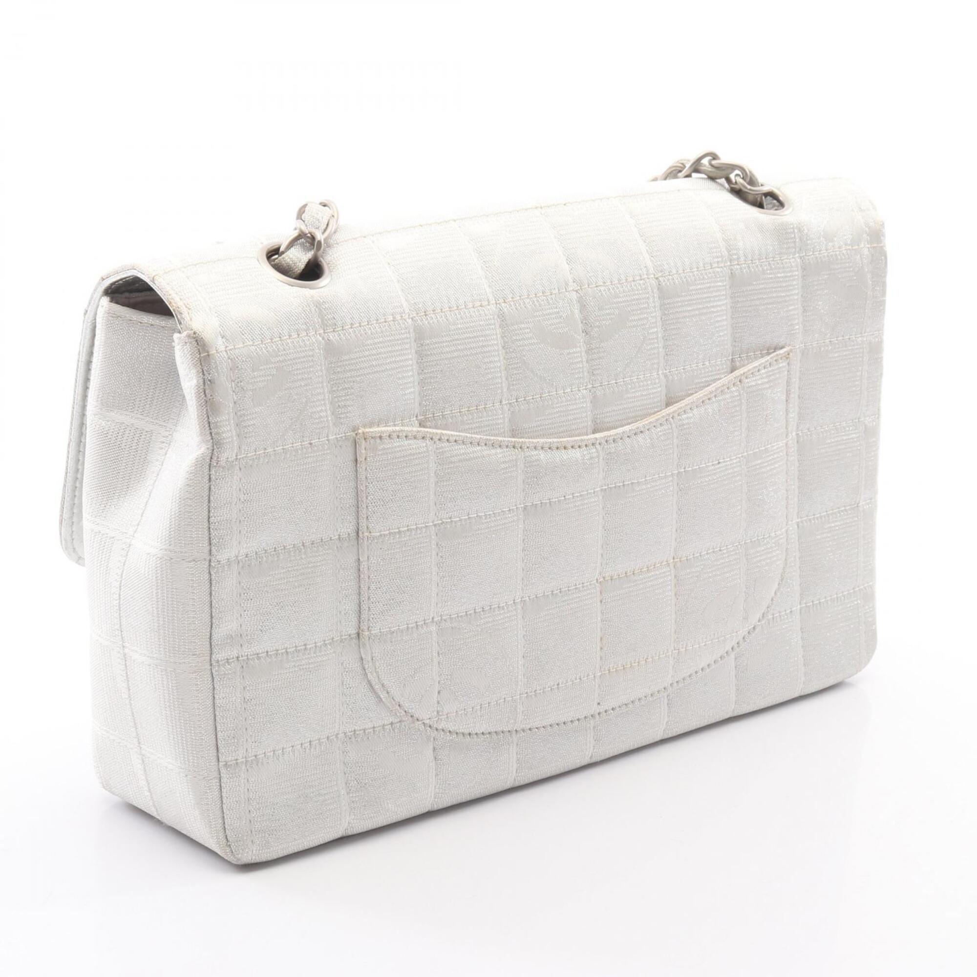 Chanel New Travel Line Silver Leather Nylon Canvas Handbag Shoulder Bag (Pre-Owned)