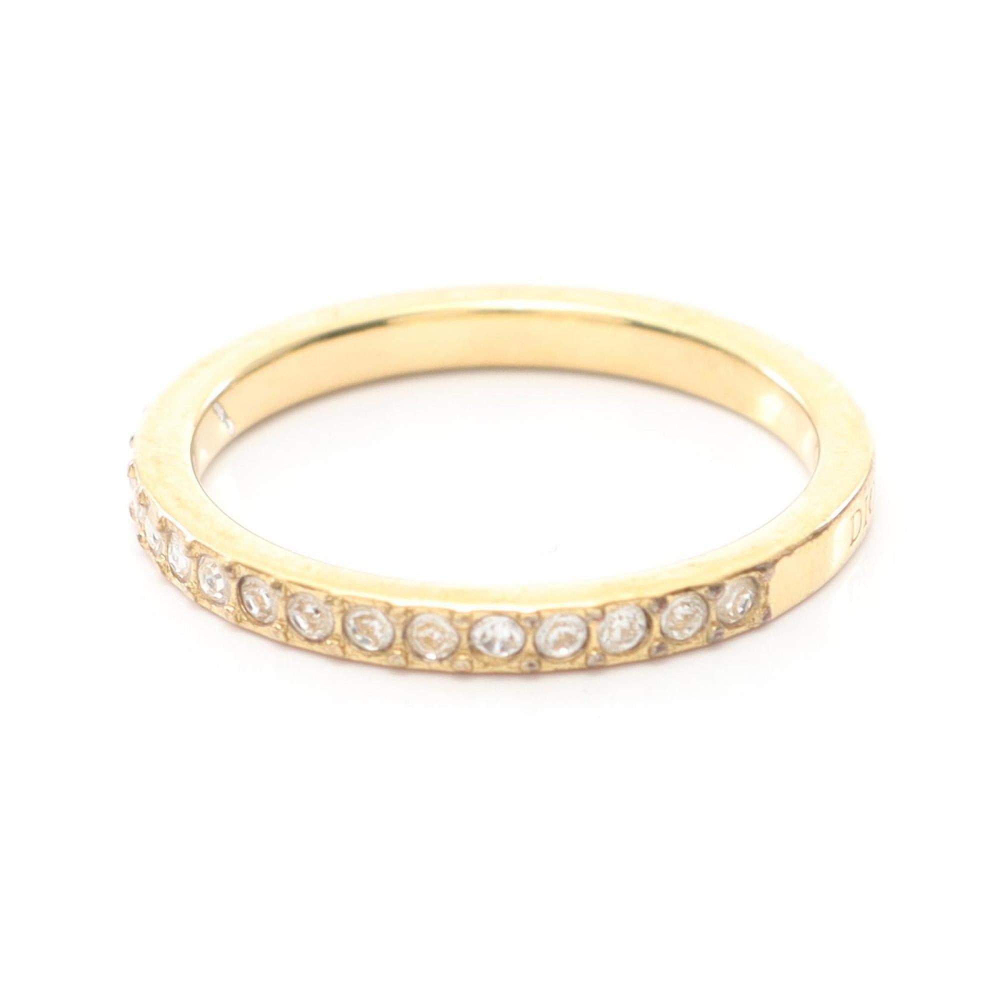 Christian Dior Gold Clear Gold Plating Rhinestone Band Ring (Pre-Owned)
