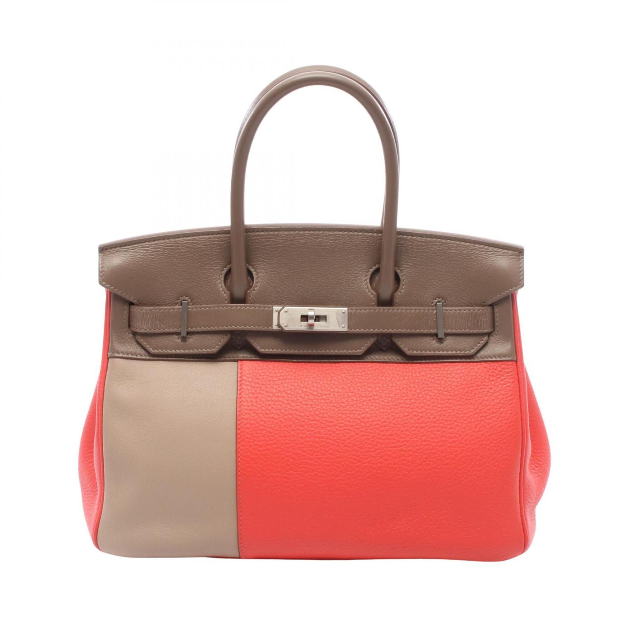 Hermes Beige Etoupe Gray Gris Tourterelle Red Color Rose Jaipur Taurillon Clemence Leather Handbag (Pre-Owned)