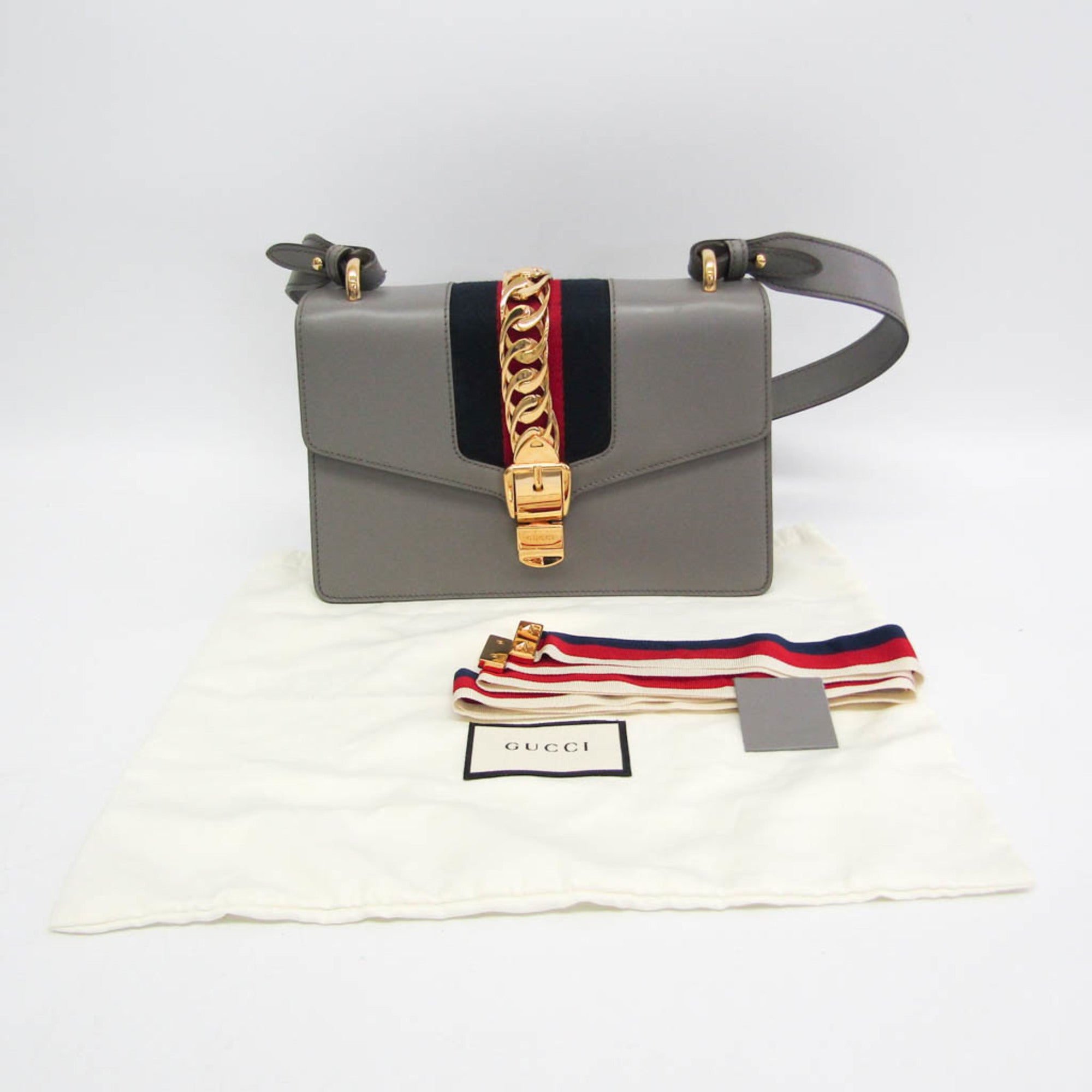 Gucci Gray Leather Shoulder Bag (Pre-Owned)