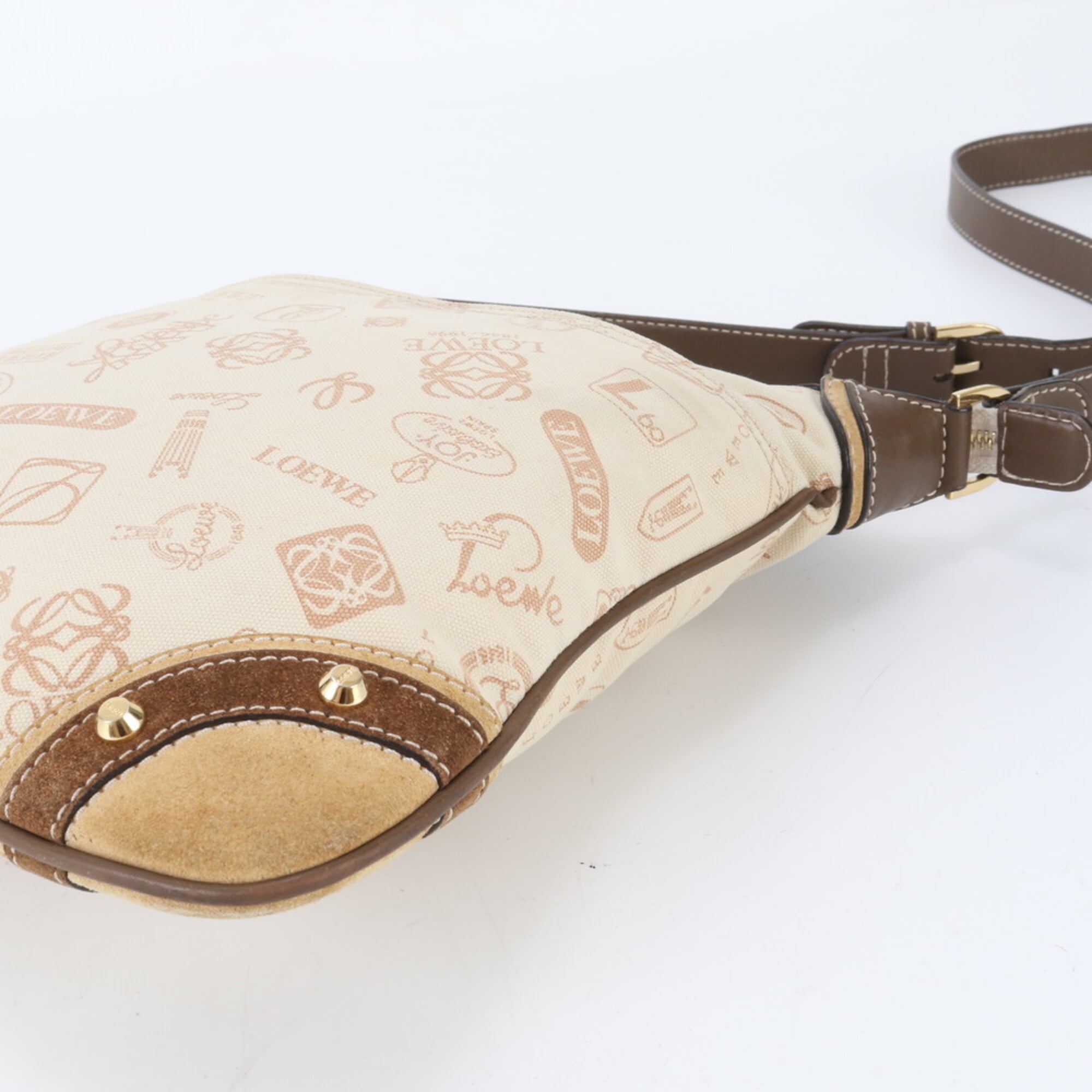 Loewe Beige Brown Leather Canvas Shoulder Bag (Pre-Owned)