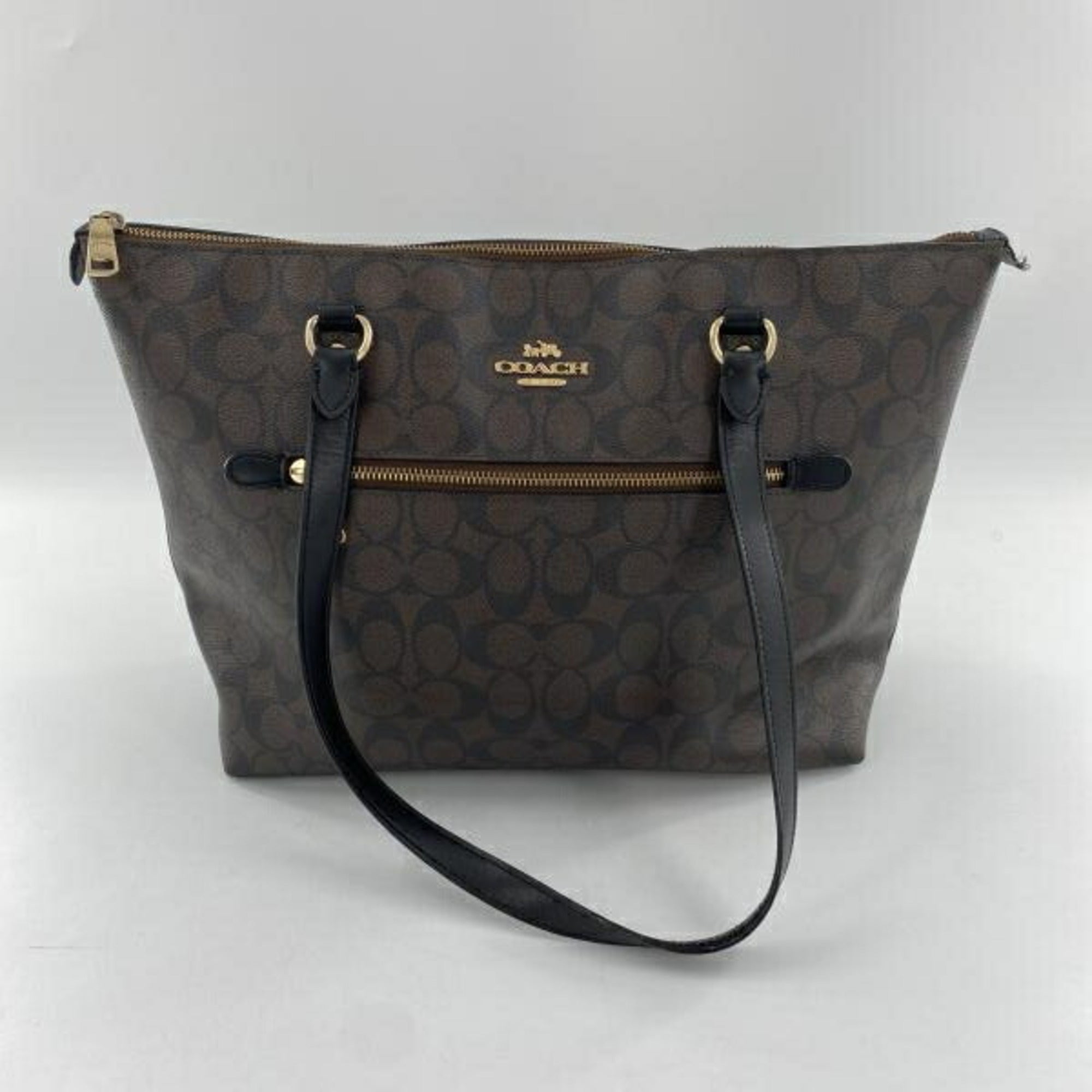 Coach Signature Blue Brown Signature Line Tote Bag (Pre-Owned)