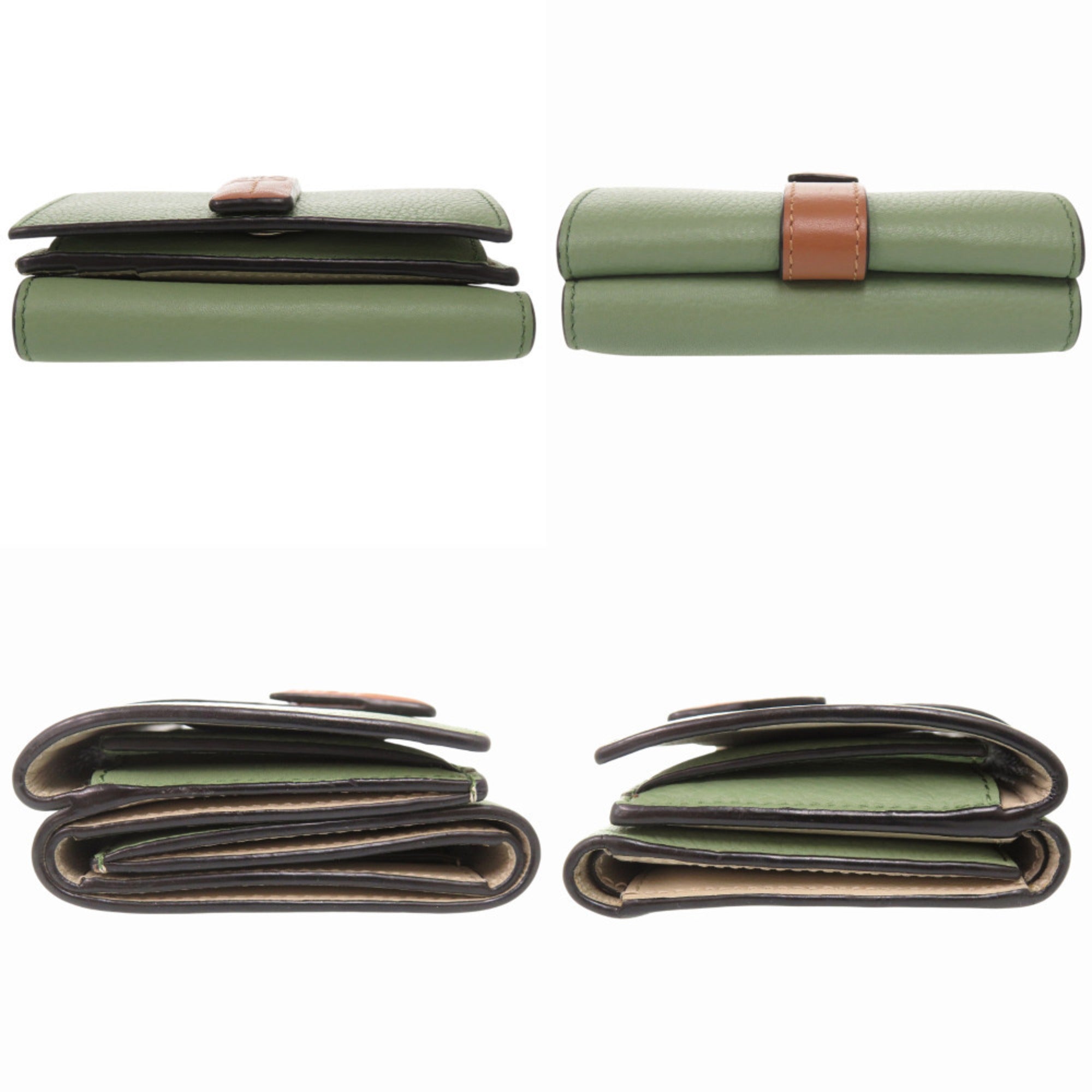 Loewe Brown Green Leather Wallet (Tri-Fold) (Pre-Owned)