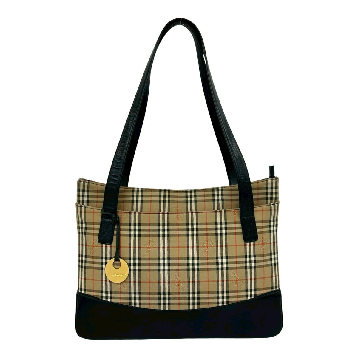 Burberry Beige Black Canvas Leather Handbag Shoulder Bag Tote Bag (Pre-Owned)