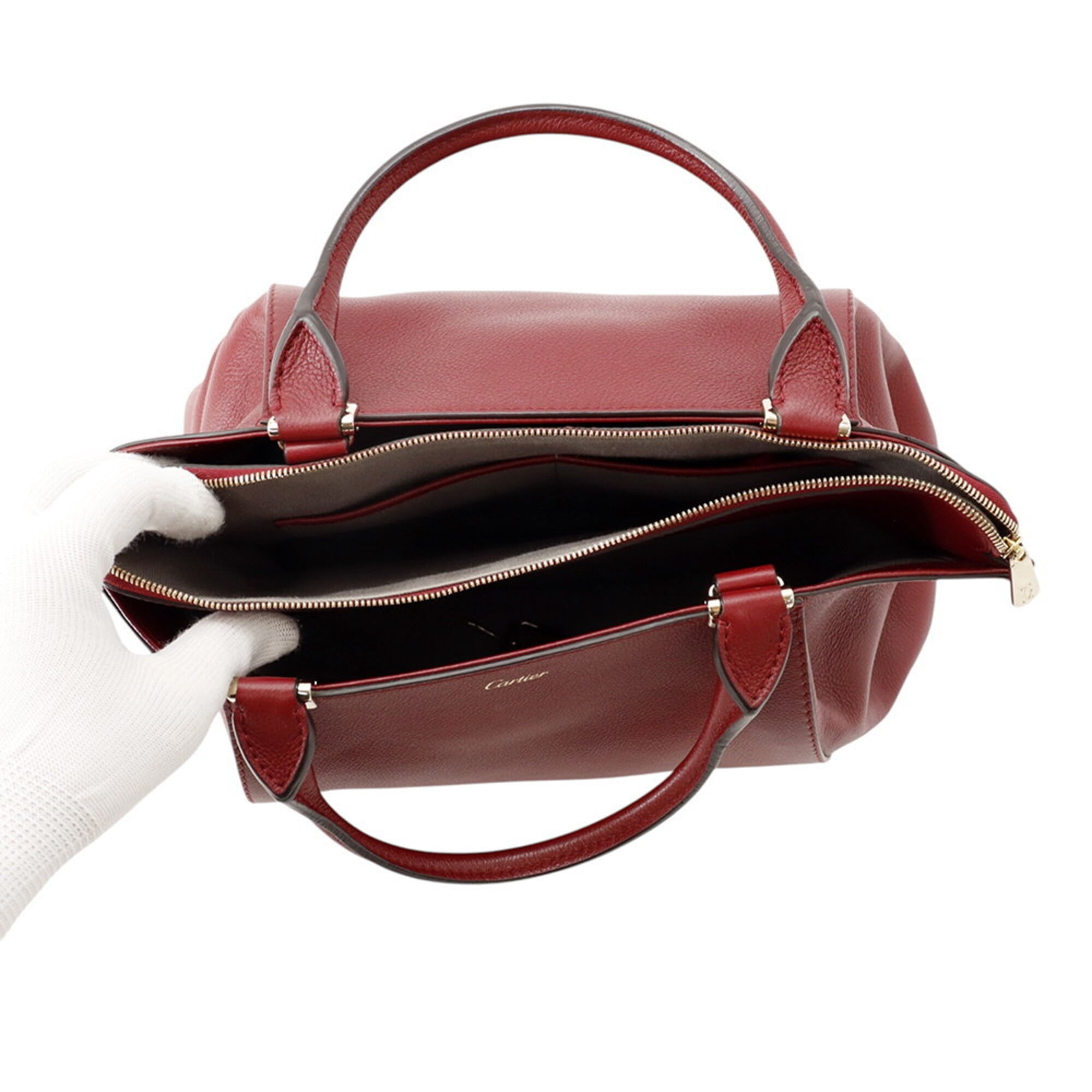 Cartier Bordeaux Leather Handbag Shoulder Bag (Pre-Owned)
