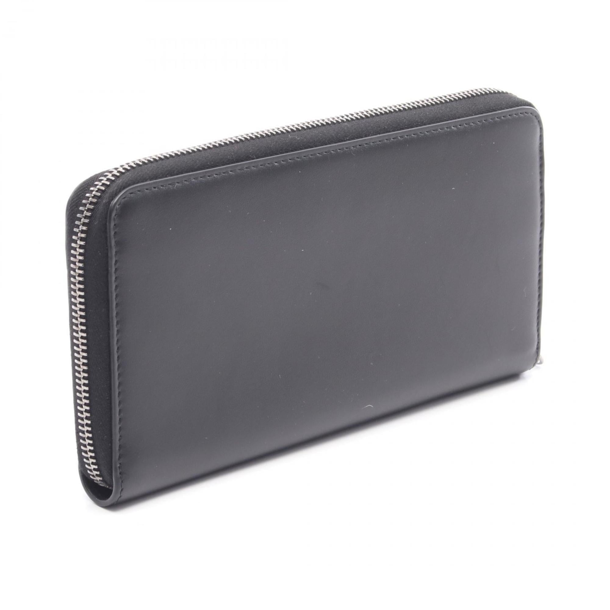 Christian Dior Black Gray Leather Long Wallet (Bi-Fold) (Pre-Owned)