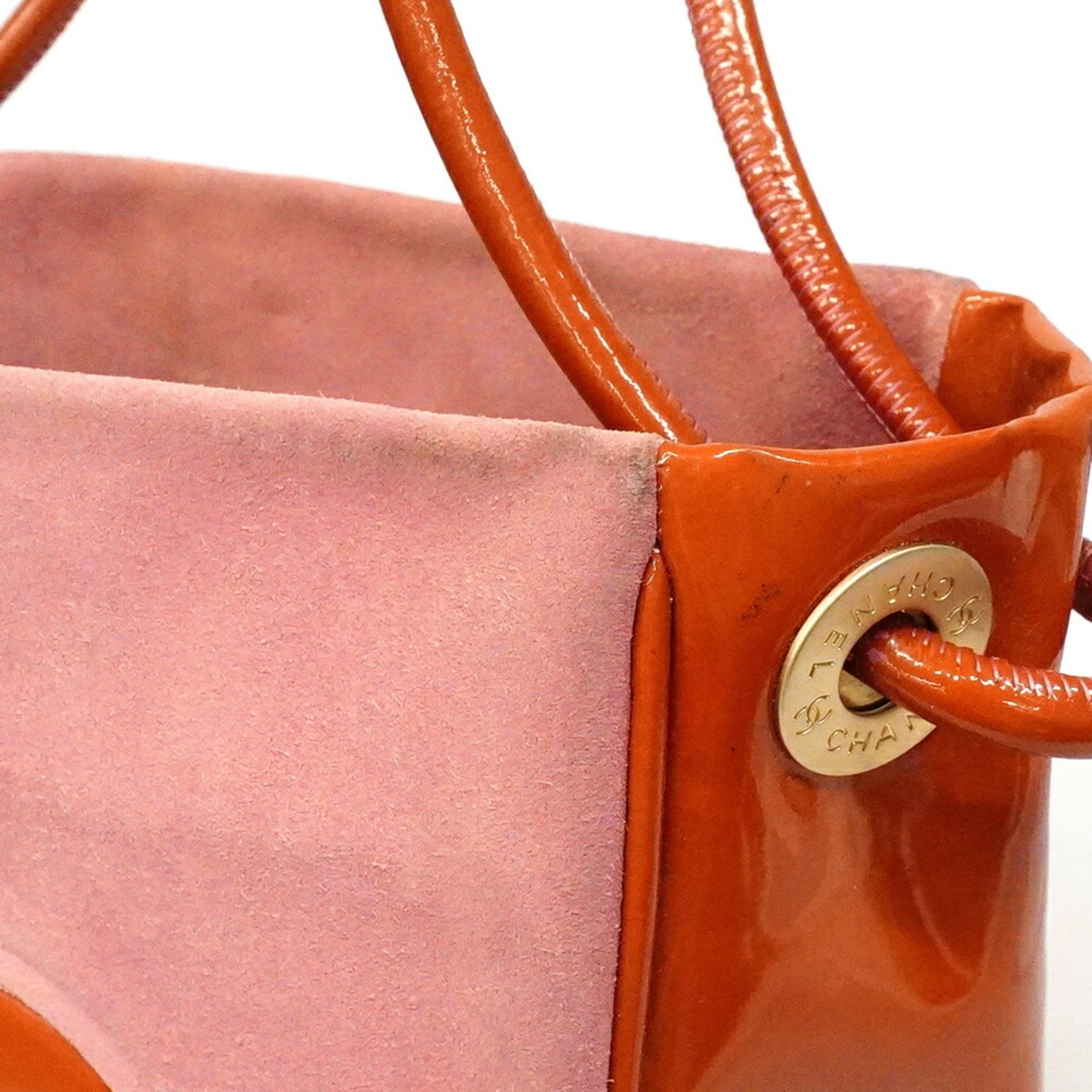 Chanel Orange Pink Suede Patent Leather Tote Bag (Pre-Owned)