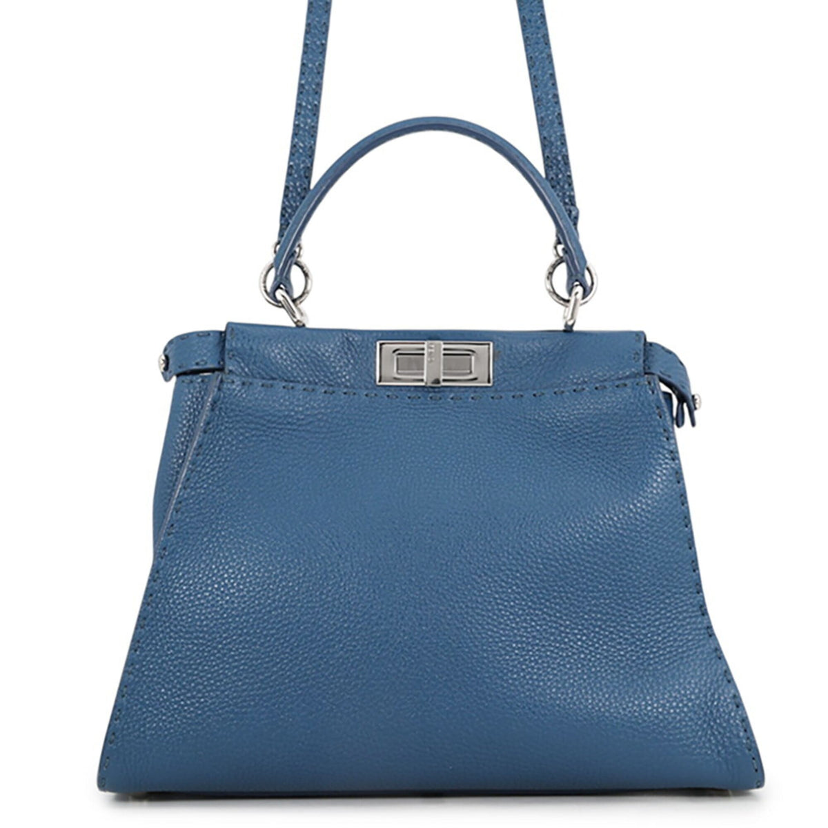 Fendi Peekaboo Blue Leather Handbag Shoulder Bag (Pre-Owned)