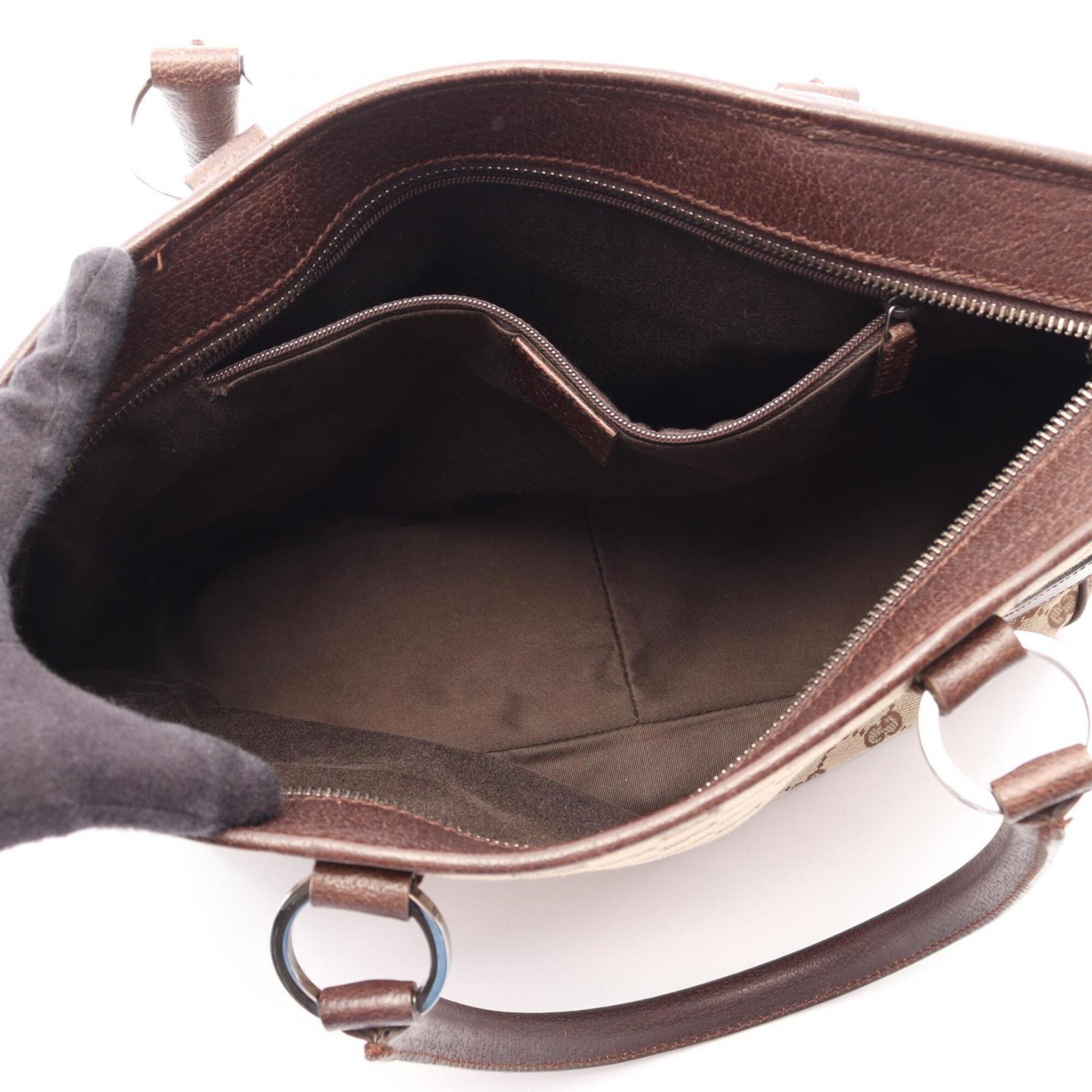 Gucci Beige Brown Canvas Leather Handbag (Pre-Owned)