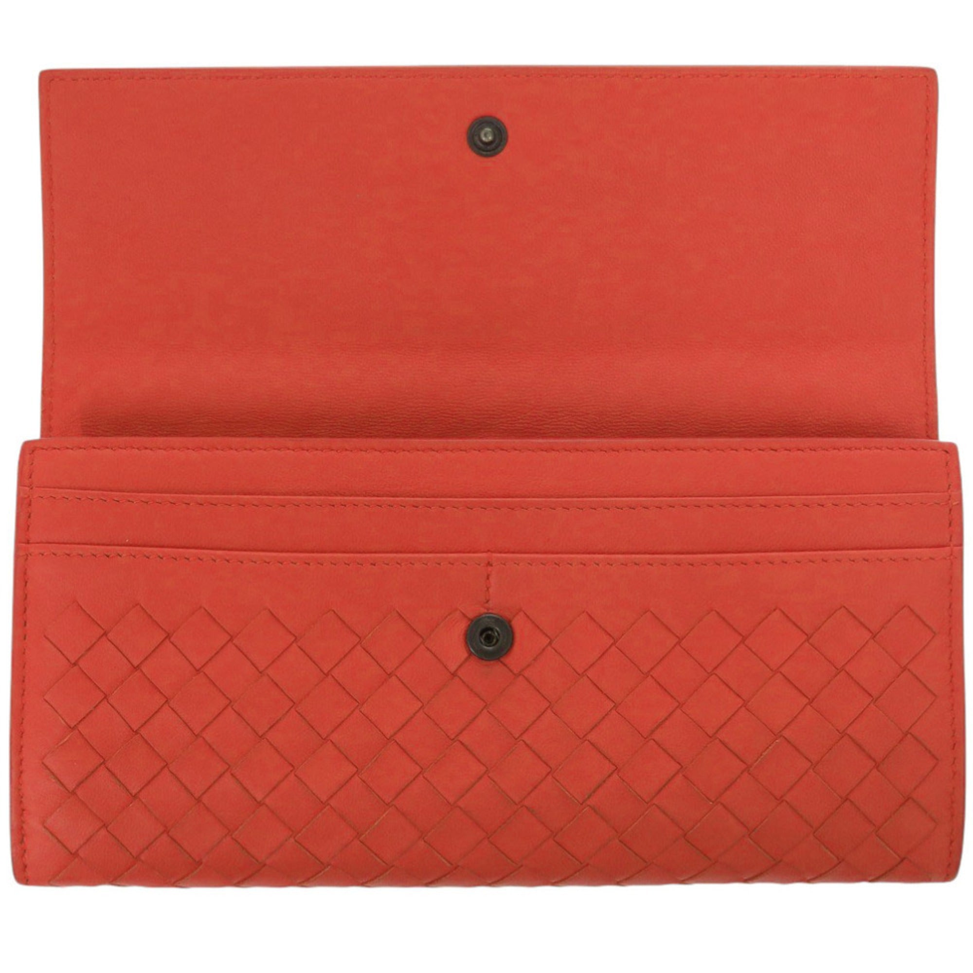 Bottega Veneta Red Color Intrecciato Long Wallet (Bi-Fold) (Pre-Owned)