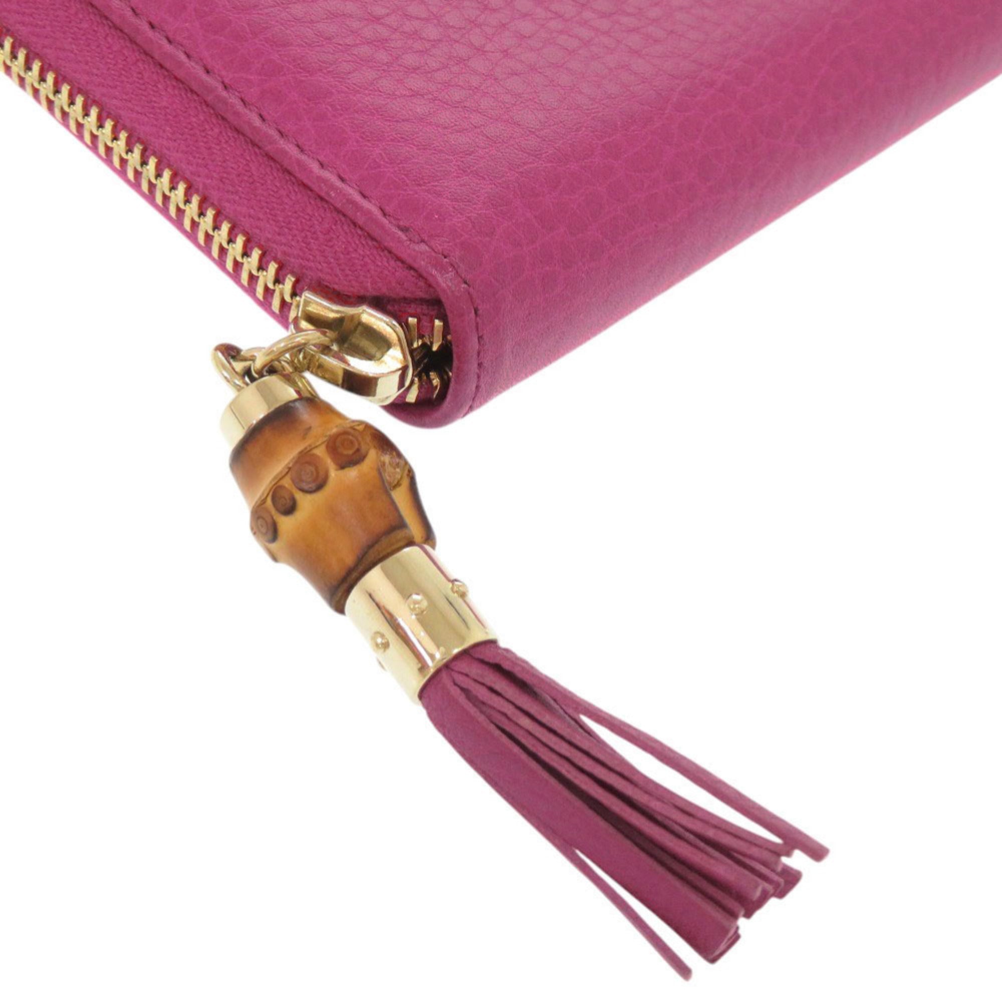 Gucci Bamboo Pink Bamboo Leather Long Wallet (Bi-Fold) (Pre-Owned)