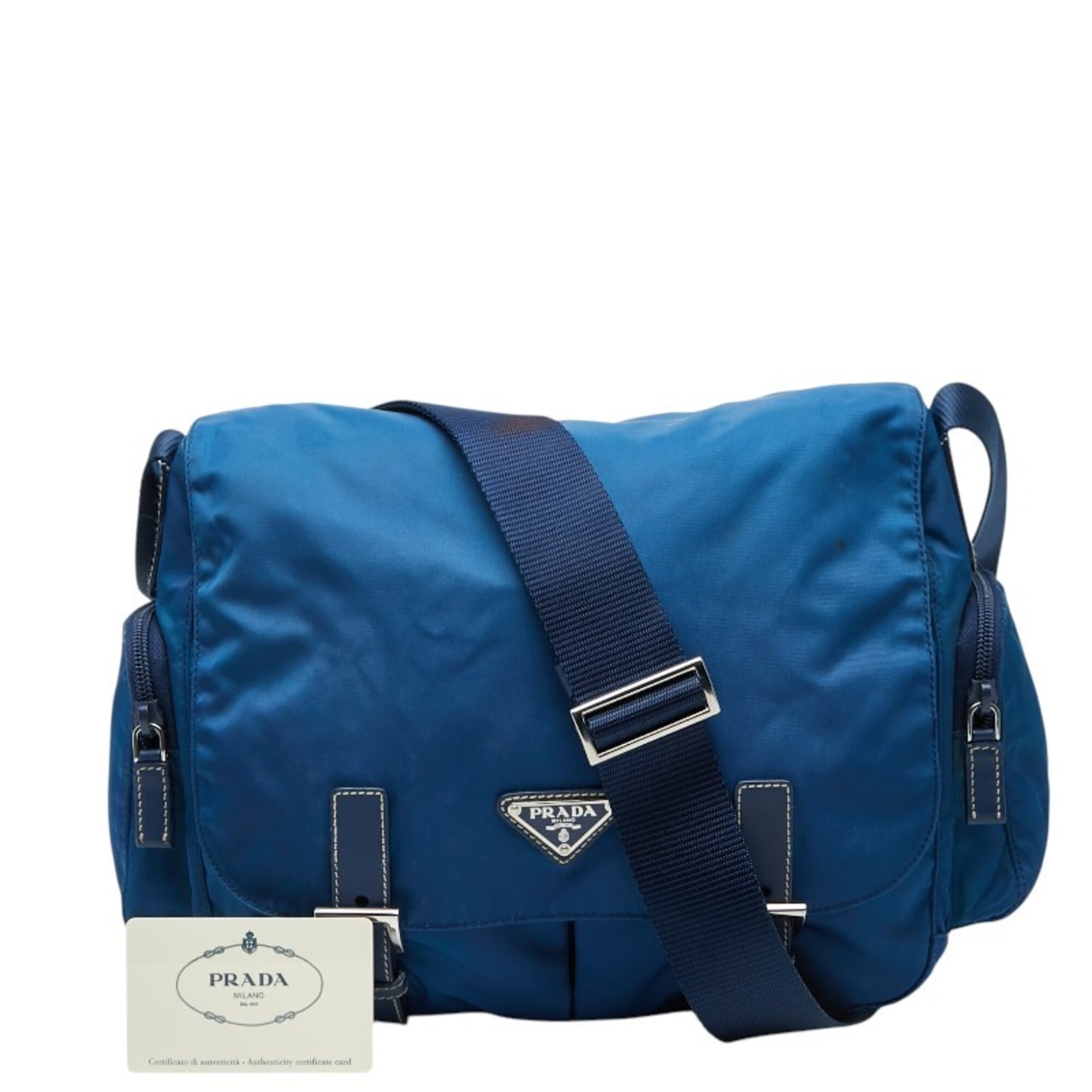 Prada Blue Nylon Leather Shoulder Bag (Pre-Owned)