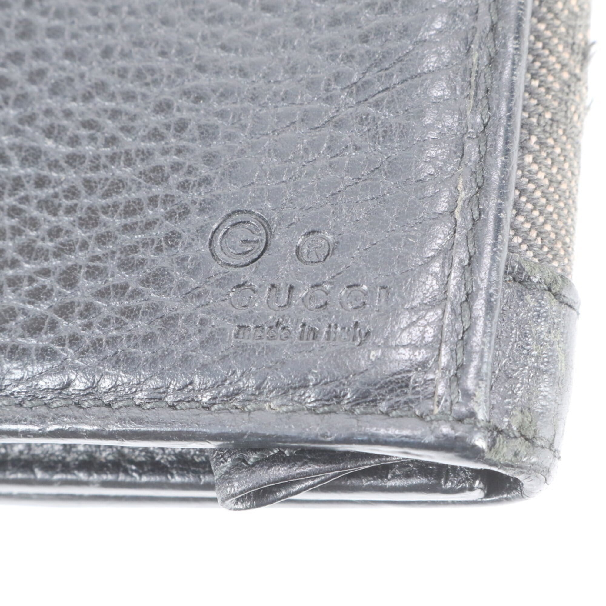 Gucci Black Leather Canvas Long Wallet (Bi-Fold) (Pre-Owned)