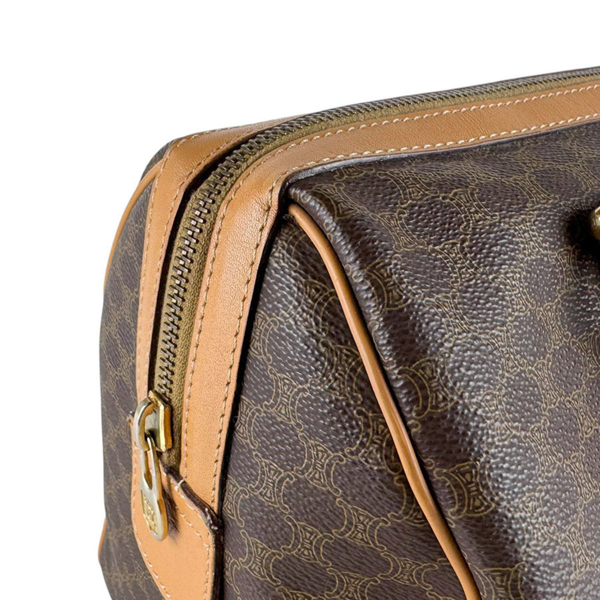Celine Brown Coated Canvas Boston Bag Handbag (Pre-Owned)