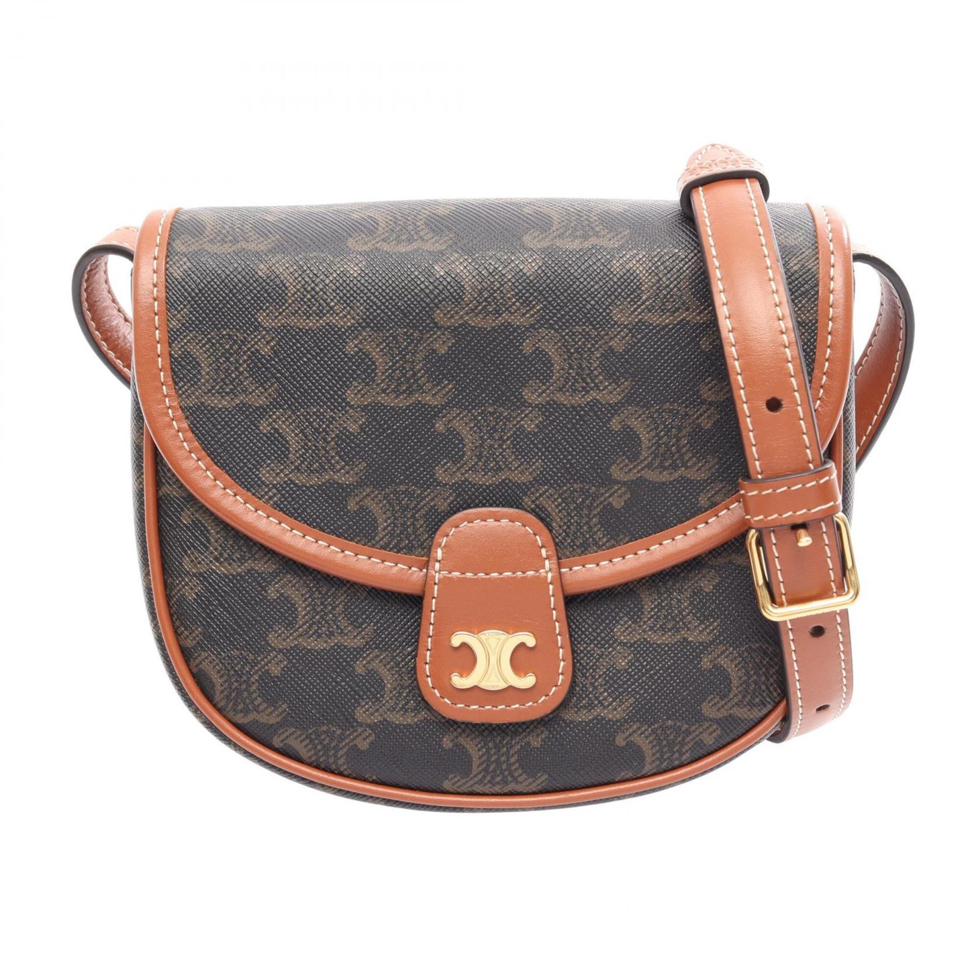 Celine Black Brown Coated Canvas Leather Handbag Shoulder Bag (Pre-Owned)