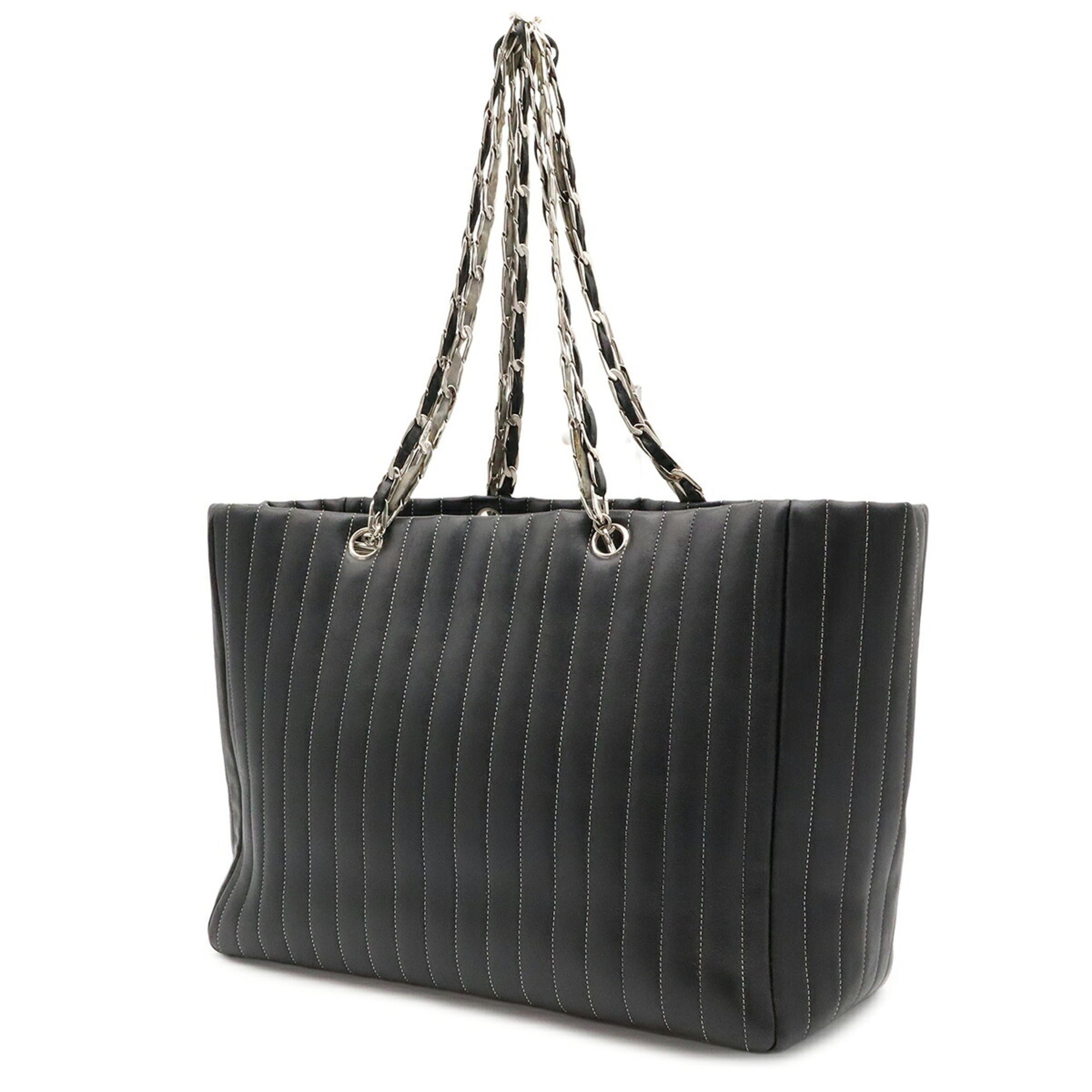 Chanel Black Leather Shoulder Bag Tote Bag (Pre-Owned)