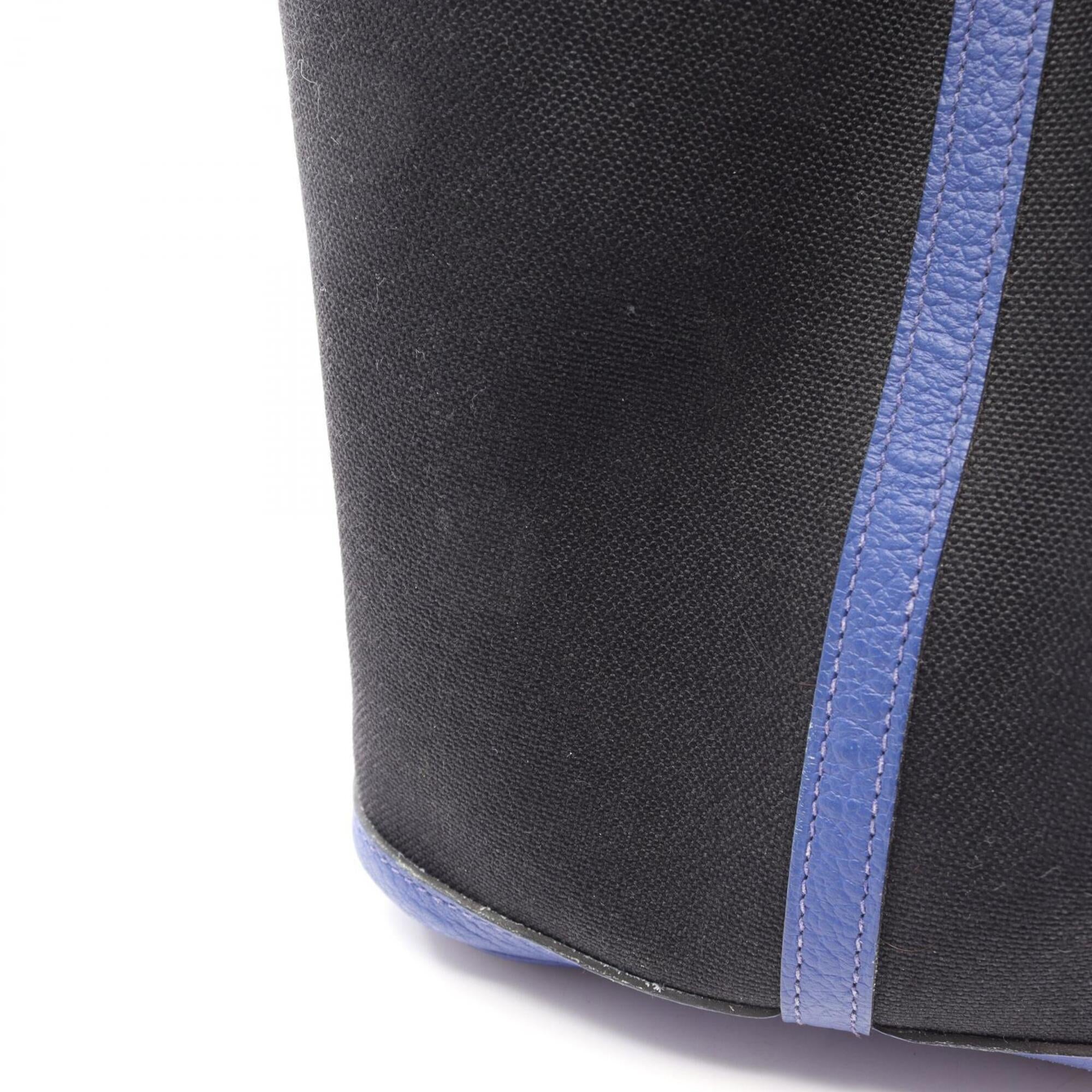 Hermes Black Blue Blue Electric Canvas Country Leather Handbag Tote Bag (Pre-Owned)