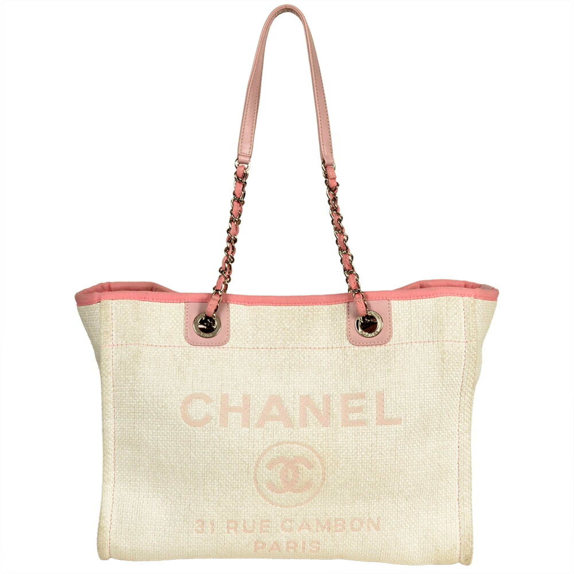 Chanel Beige Pink Straw Tote Bag (Pre-Owned)