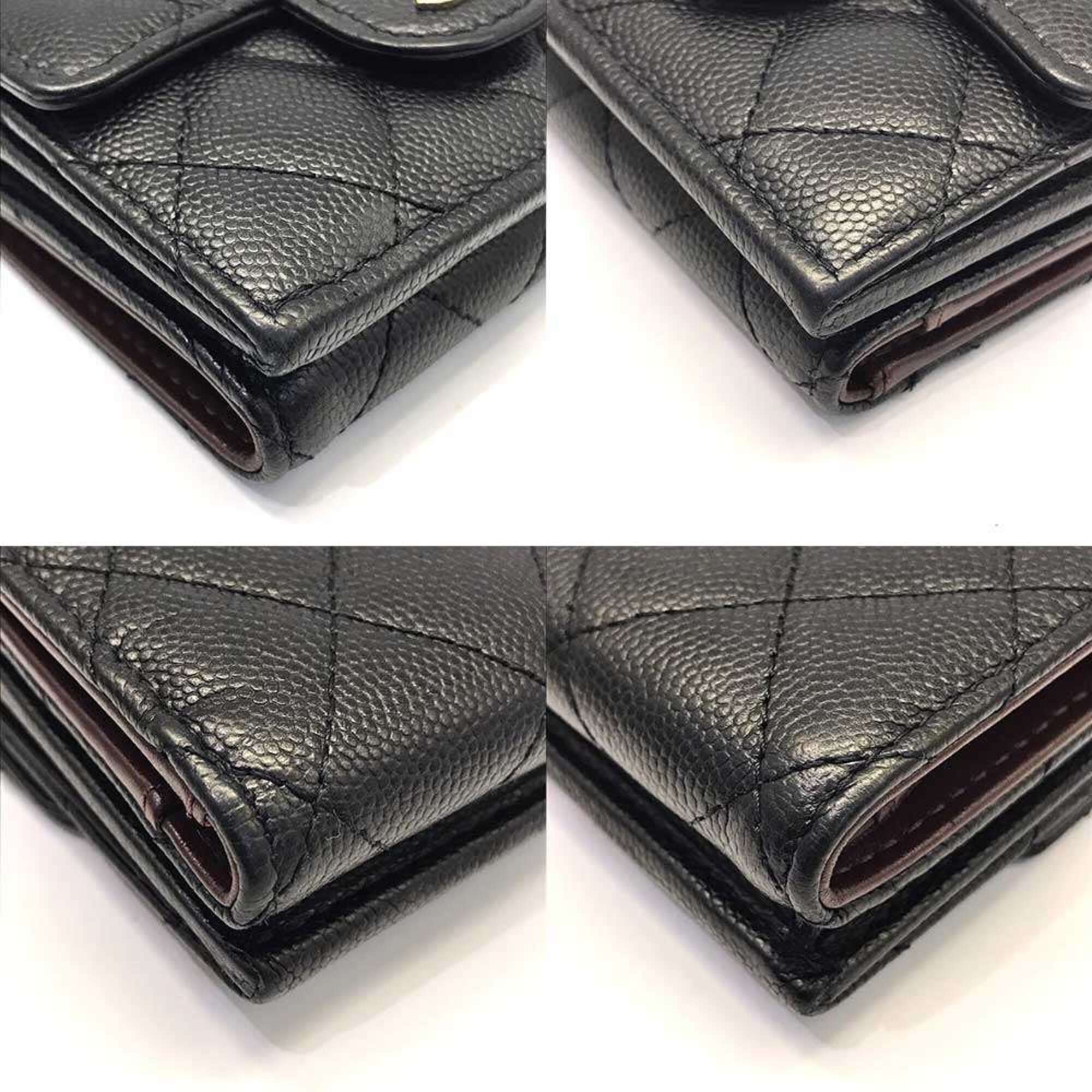 Chanel Black Grained Calfskin Wallet (Tri-Fold) (Pre-Owned)