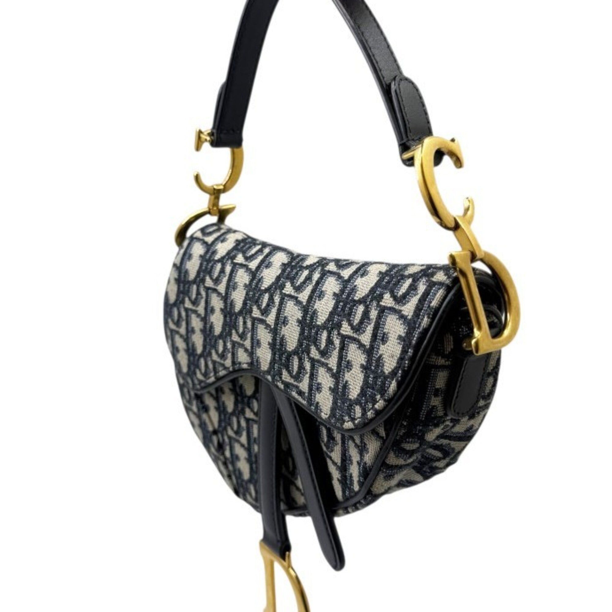 Christian Dior Navy Canvas Leather Handbag Saddle Bag (Pre-Owned)
