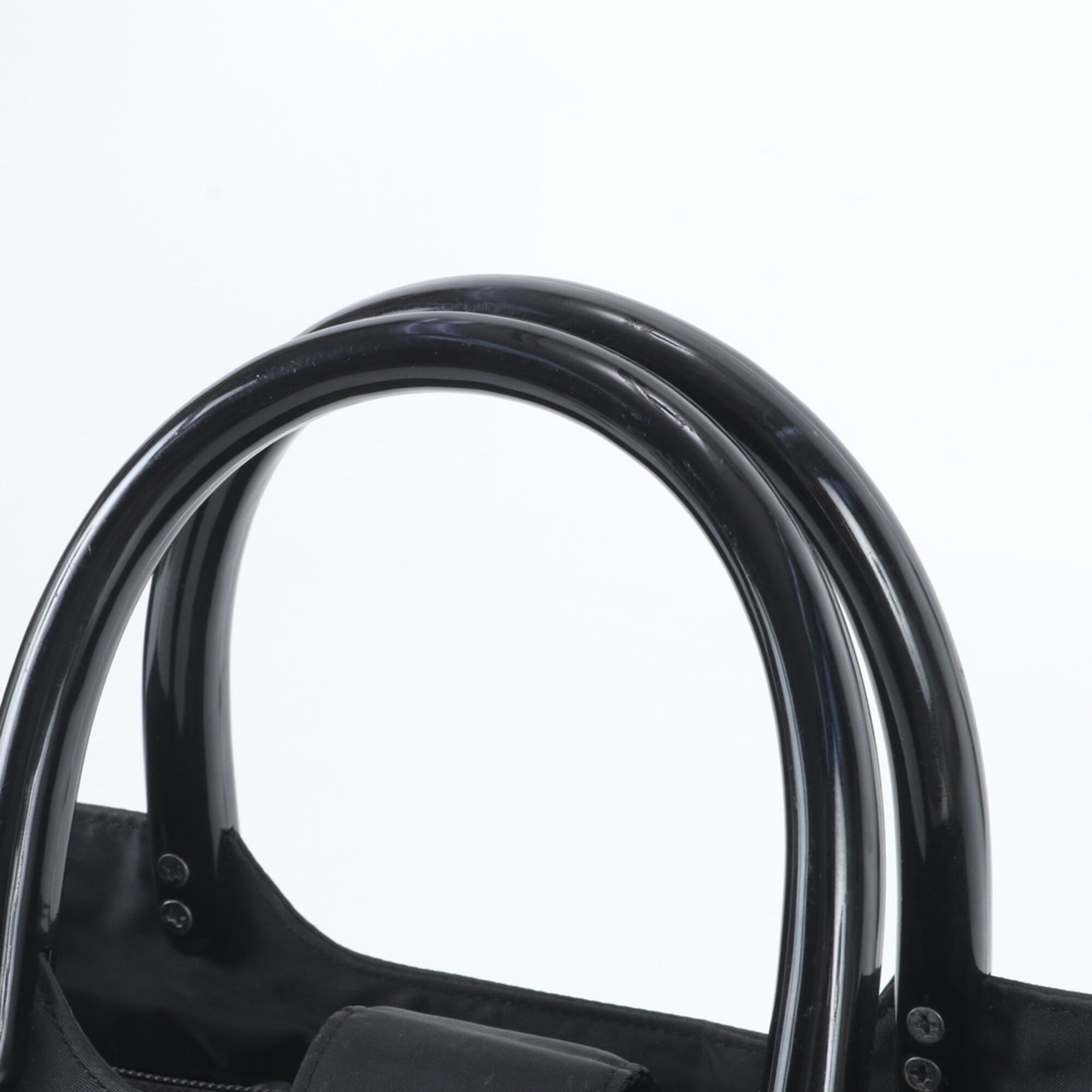 Prada Black Nylon Leather Handbag Tote Bag (Pre-Owned)