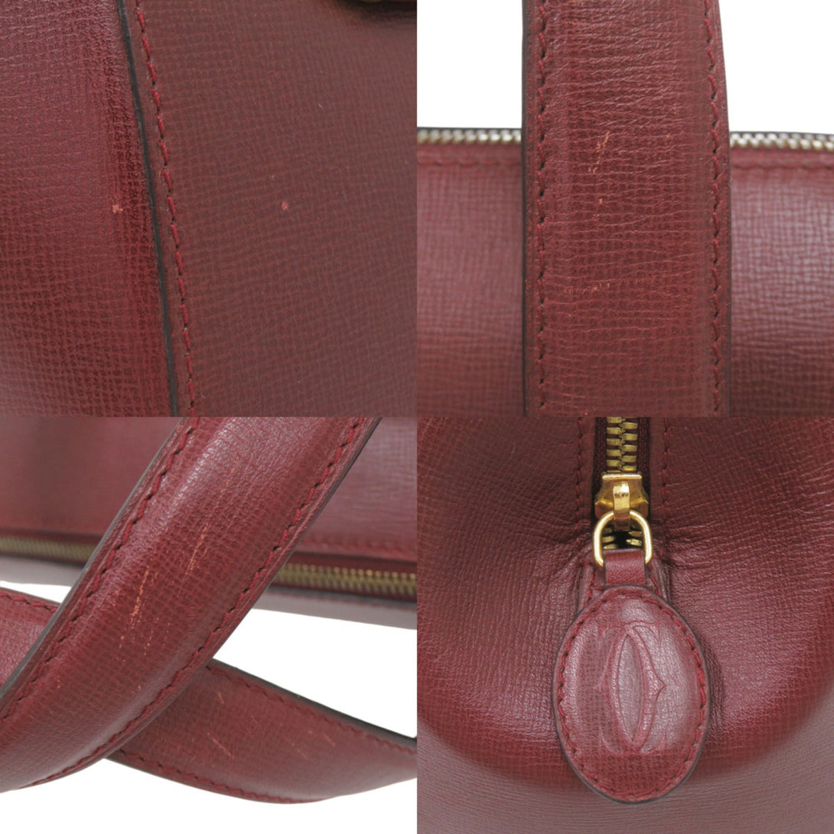 Cartier Bordeaux Red Color Leather Boston Bag Handbag (Pre-Owned)