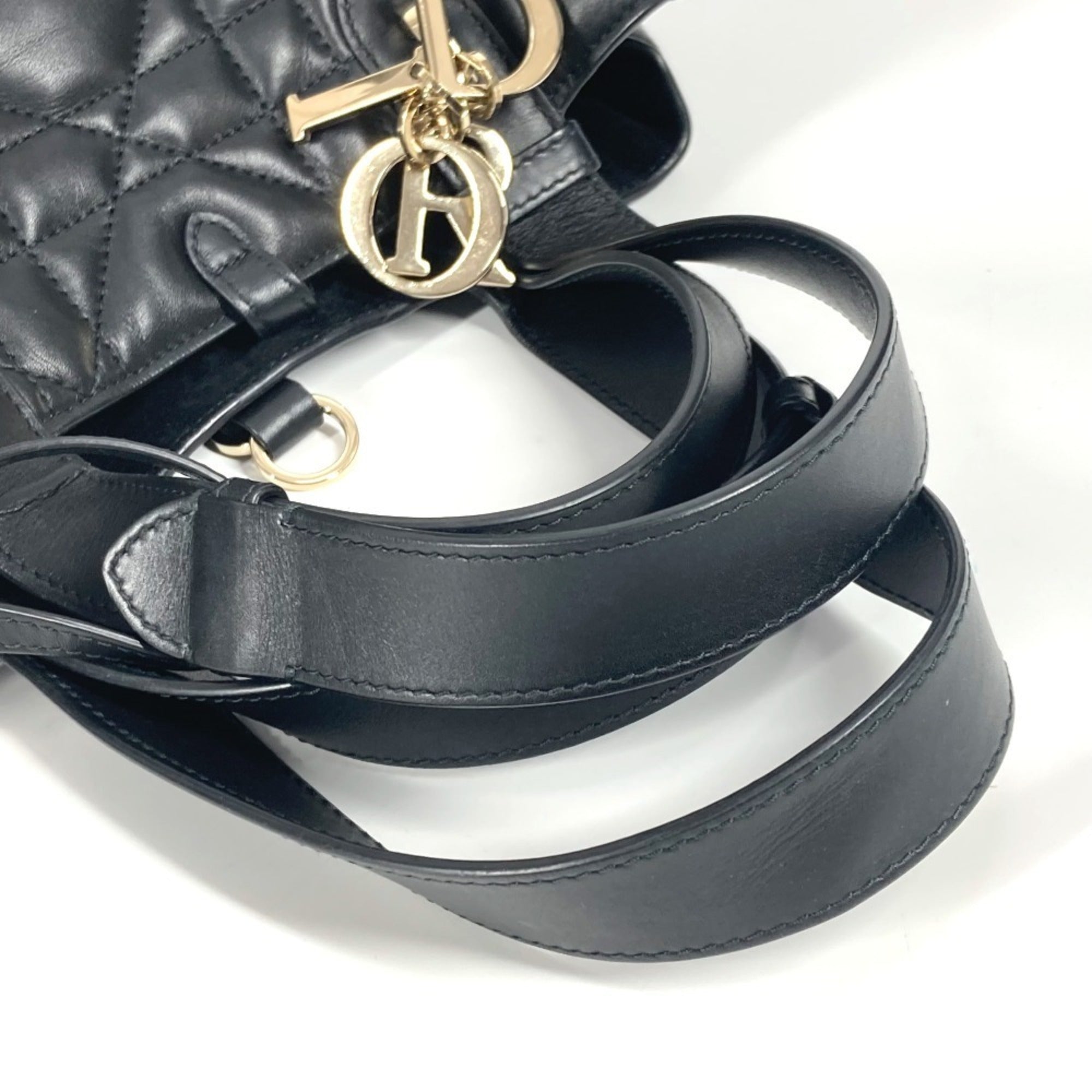 Christian Dior Black Leather Handbag Pouch Shoulder Bag Tote Bag (Pre-Owned)