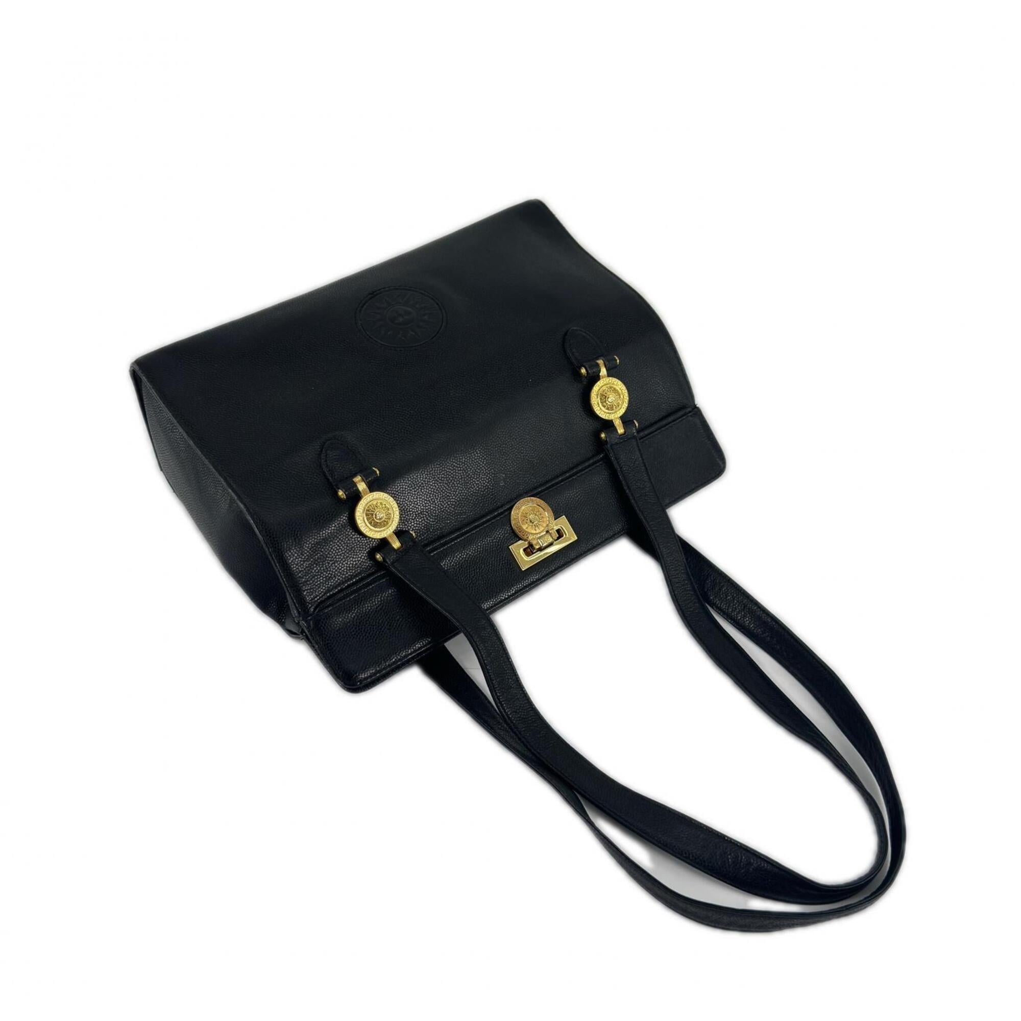 Versace Black Leather Tote Bag (Pre-Owned)