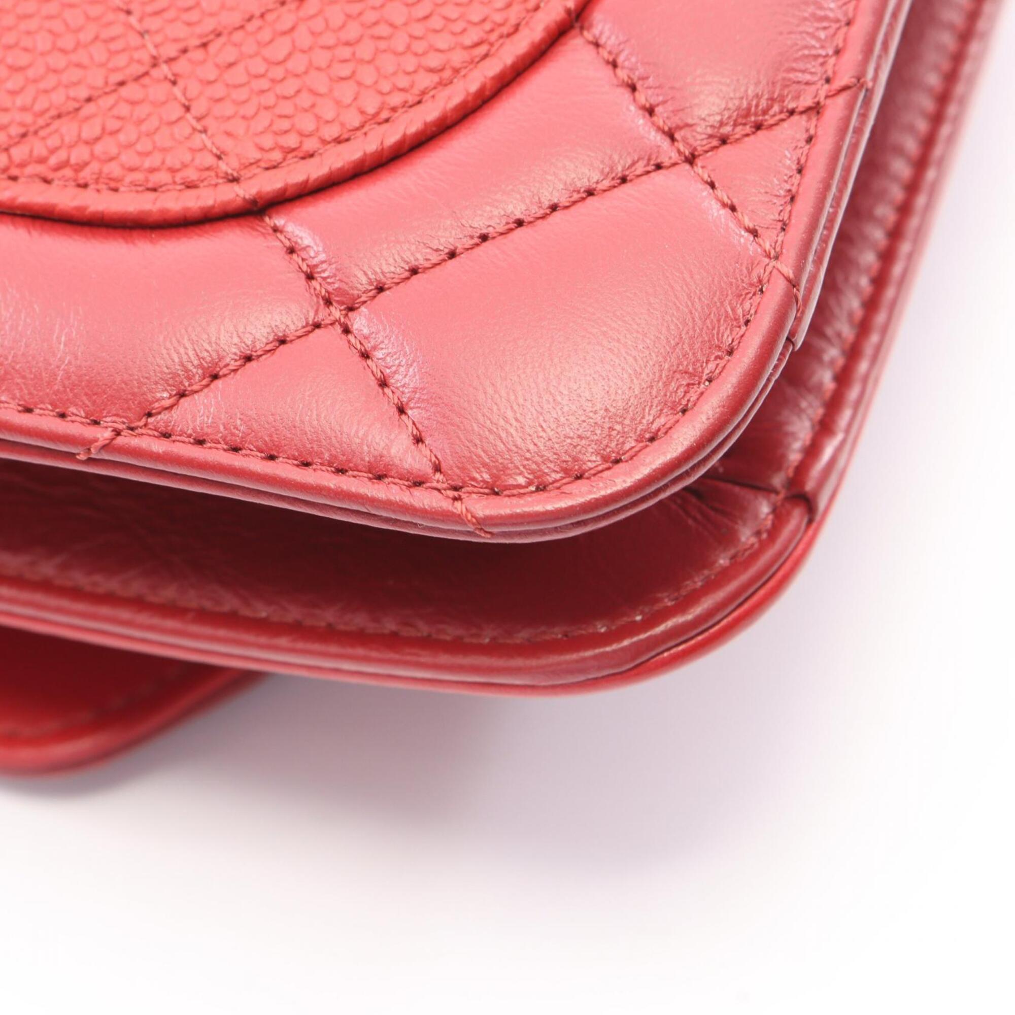 Chanel Red Color Leather Grained Calfskin Handbag Shoulder Bag (Pre-Owned)