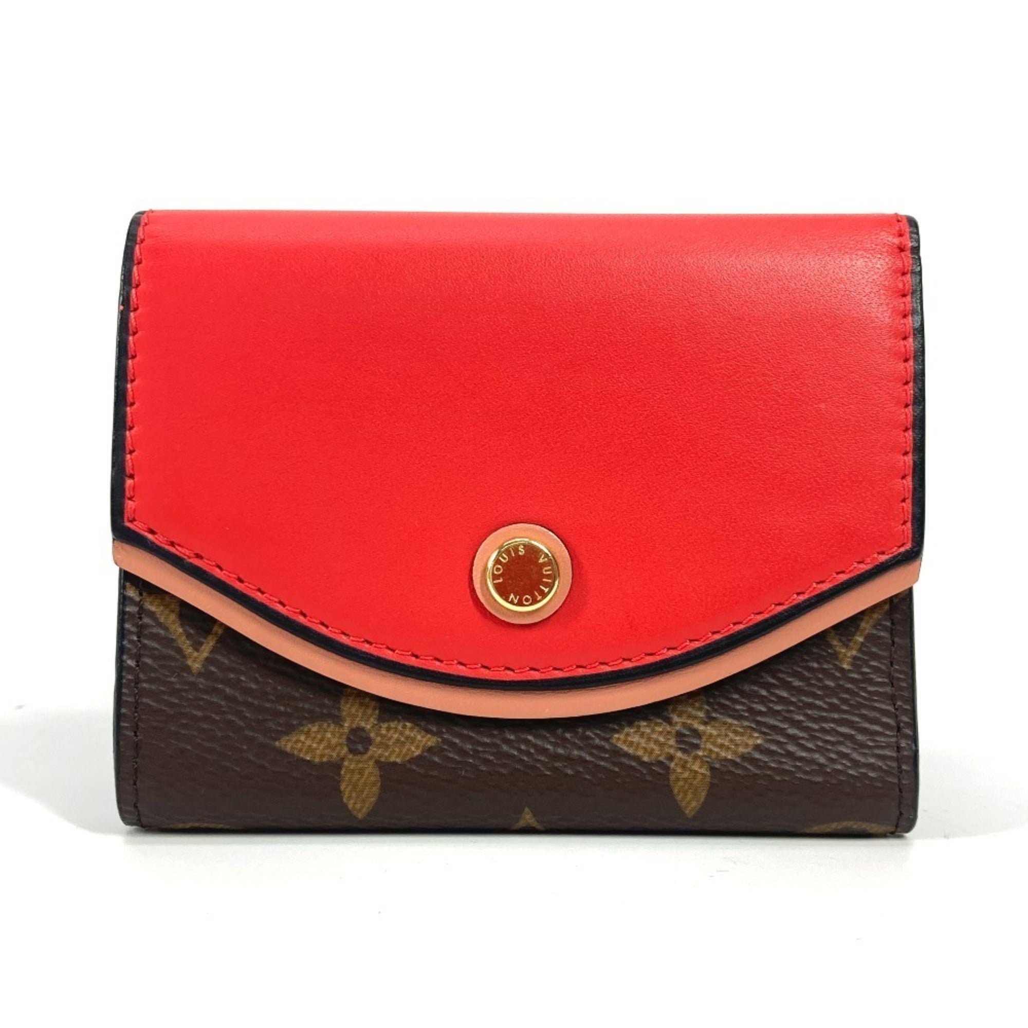 Louis Vuitton Brown Monogram Red Color Monogram Leather Wallet (Tri-Fold) (Pre-Owned)