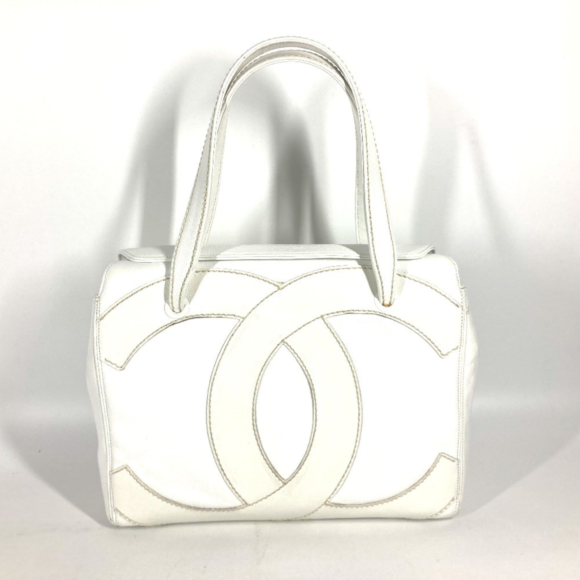 Chanel White Caviar Leather Shoulder Bag Tote Bag (Pre-Owned)