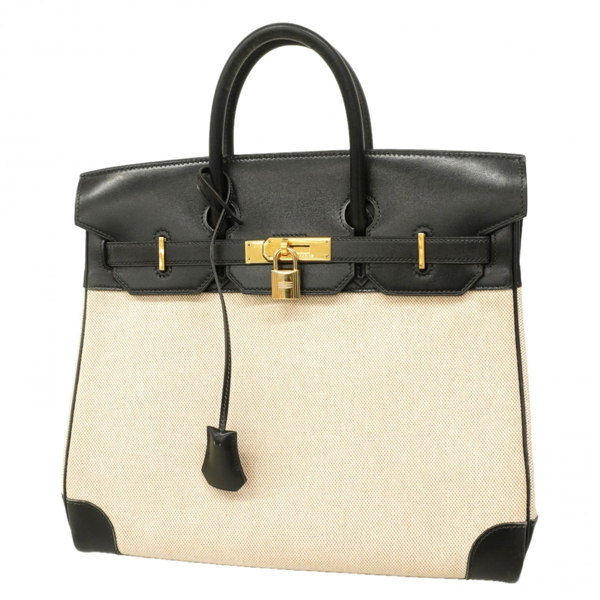 Hermes Black Toile H Box Calf Leather Handbag (Pre-Owned)