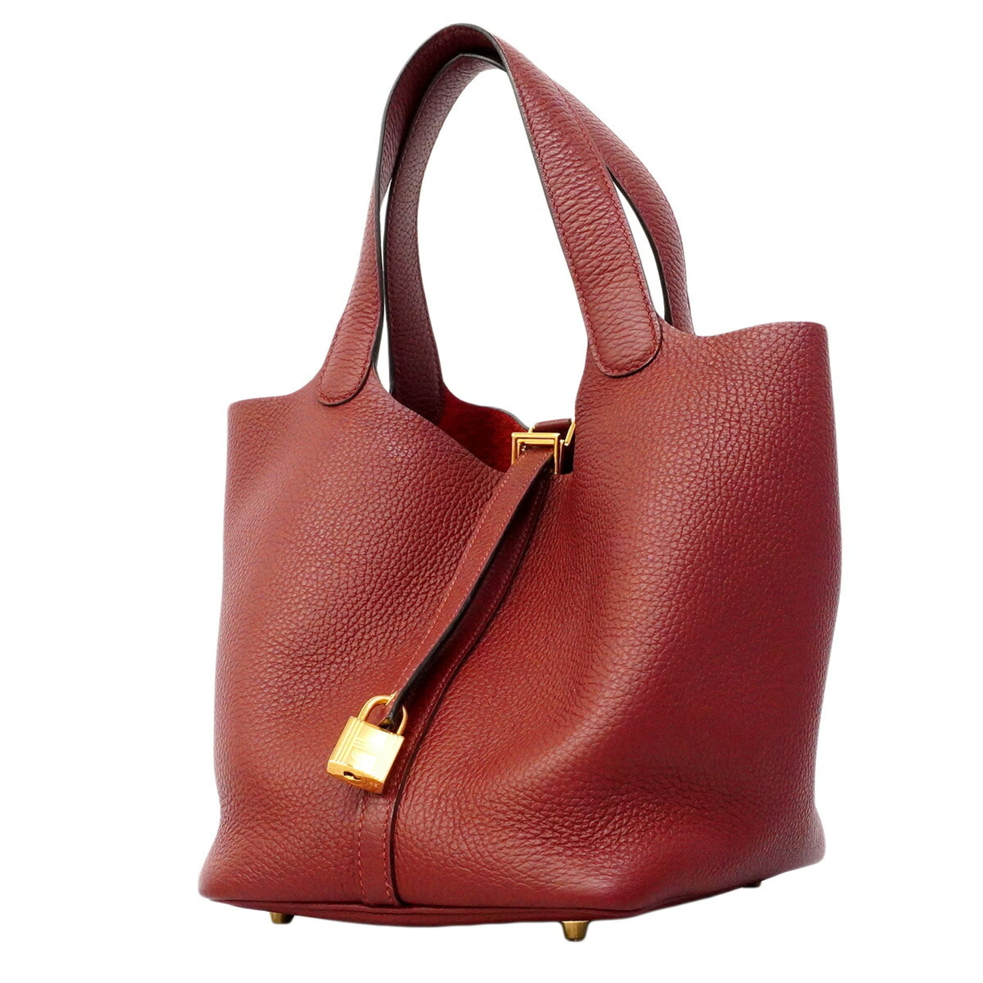 Hermes Rouge H Taurillon Clemence Leather Handbag (Pre-Owned)