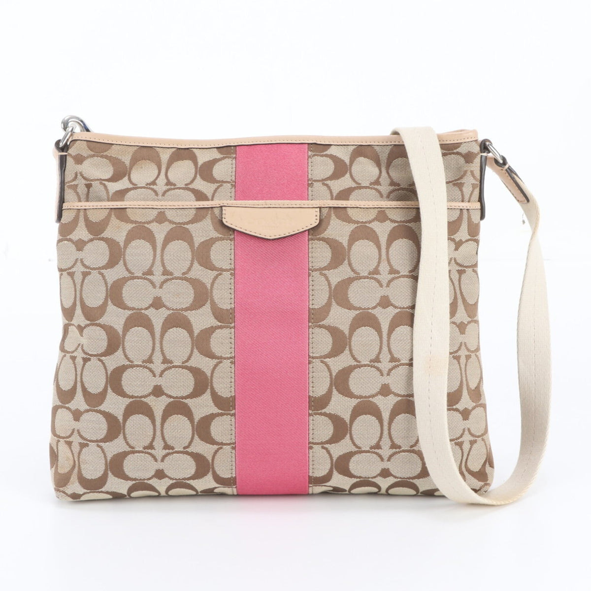 Coach Beige Leather Canvas Crossbody Bag Handbag Shoulder Bag Tote Bag (Pre-Owned)