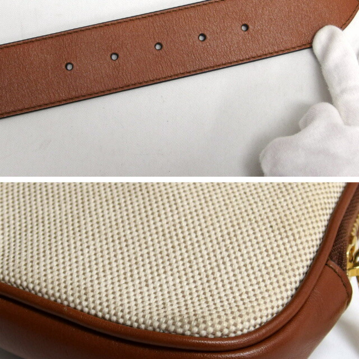 Gucci Beige Brown Canvas Leather Fanny Pack (Pre-Owned)
