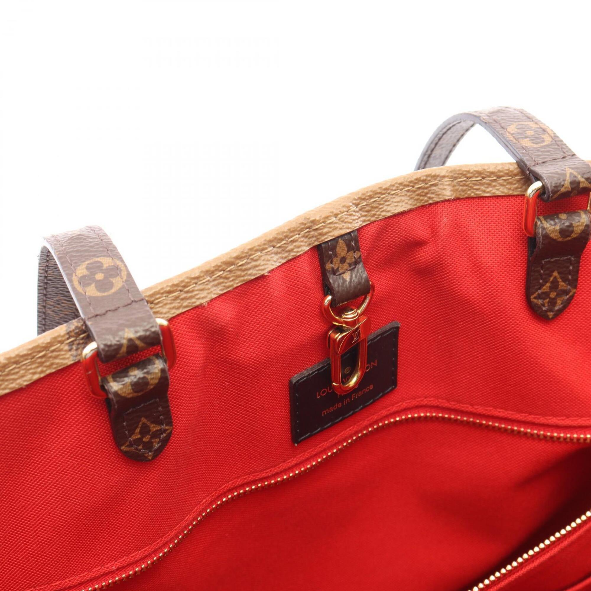 Louis Vuitton Beige Brown Monogram Coated Canvas Handbag Tote Bag (Pre-Owned)