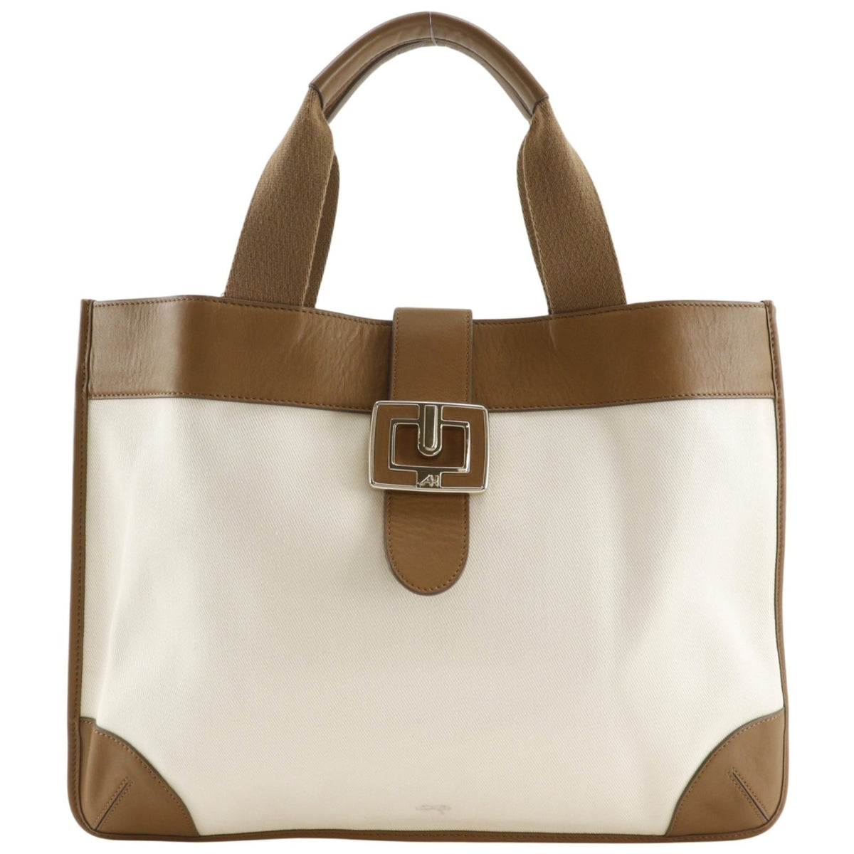 Anya Hindmarch Brown White Canvas Leather Tote Bag (Pre-Owned)