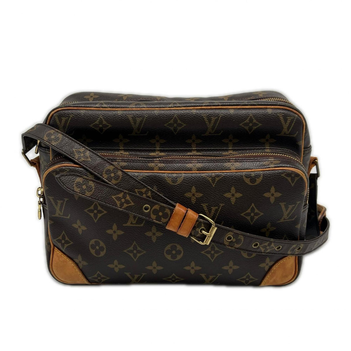 Louis Vuitton Beige Brown Monogram Coated Canvas Leather Shoulder Bag (Pre-Owned)