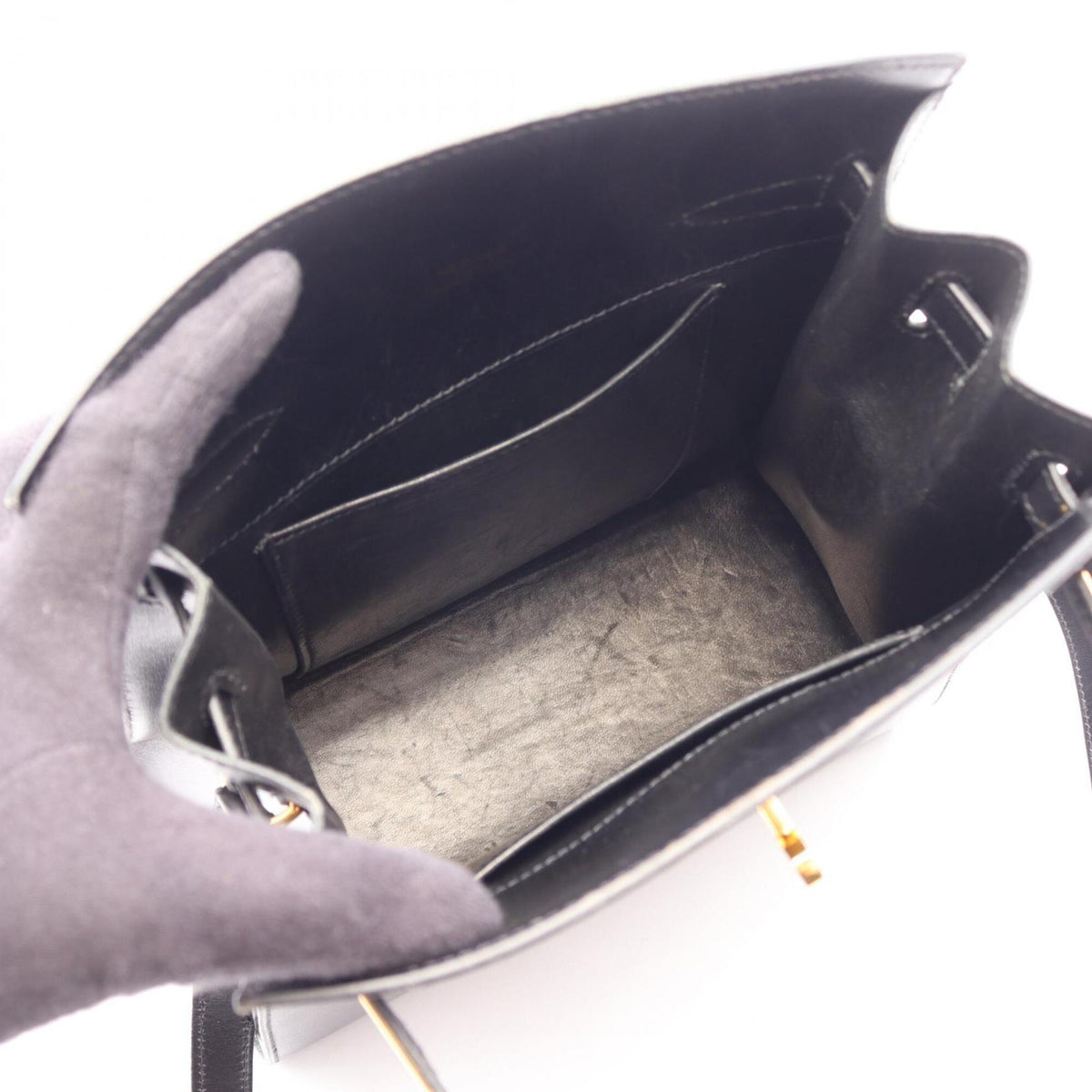Hermes Black Box Calf Leather Leather Handbag Shoulder Bag (Pre-Owned)