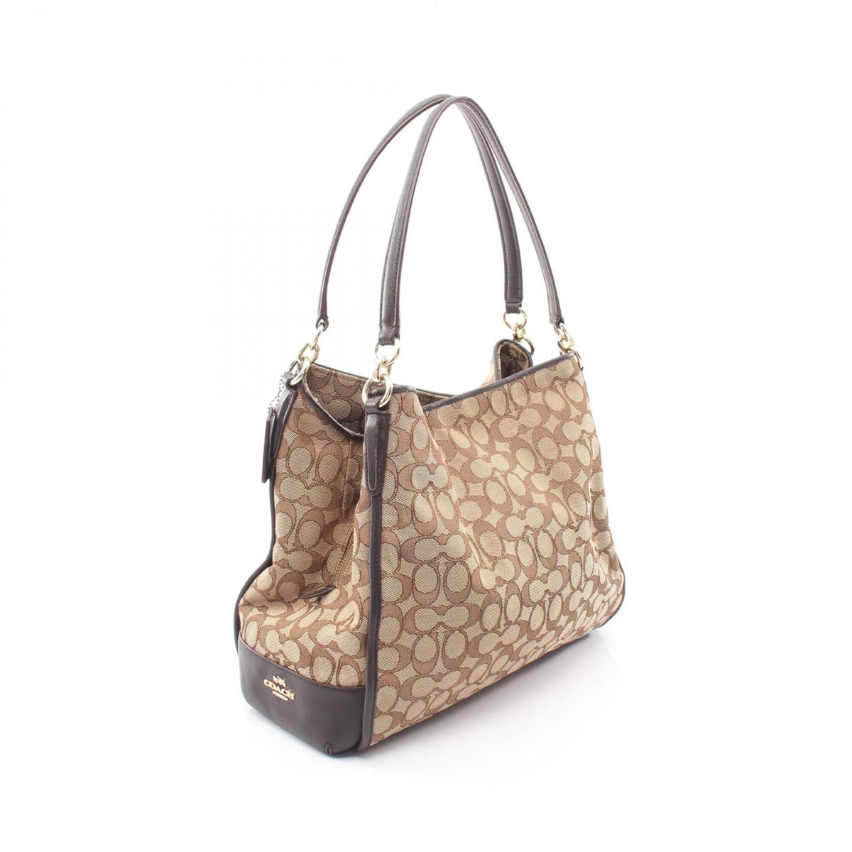 Coach Beige Brown Canvas Leather Handbag Shoulder Bag (Pre-Owned)