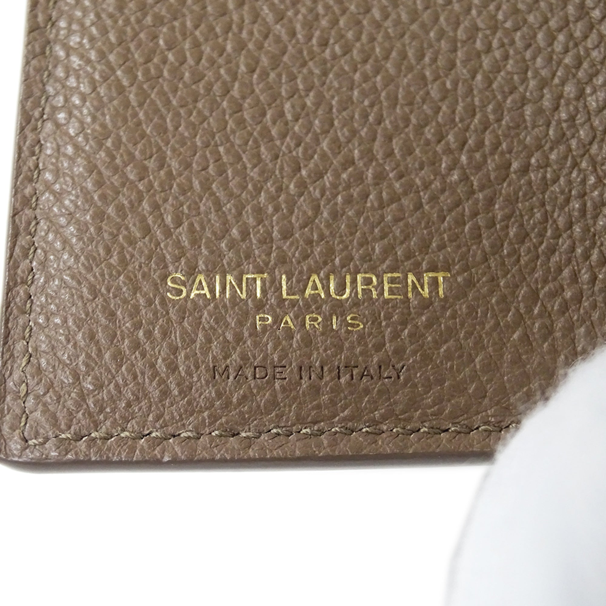 Saint Laurent Beige Brown Leather Wallet (Tri-Fold) (Pre-Owned)