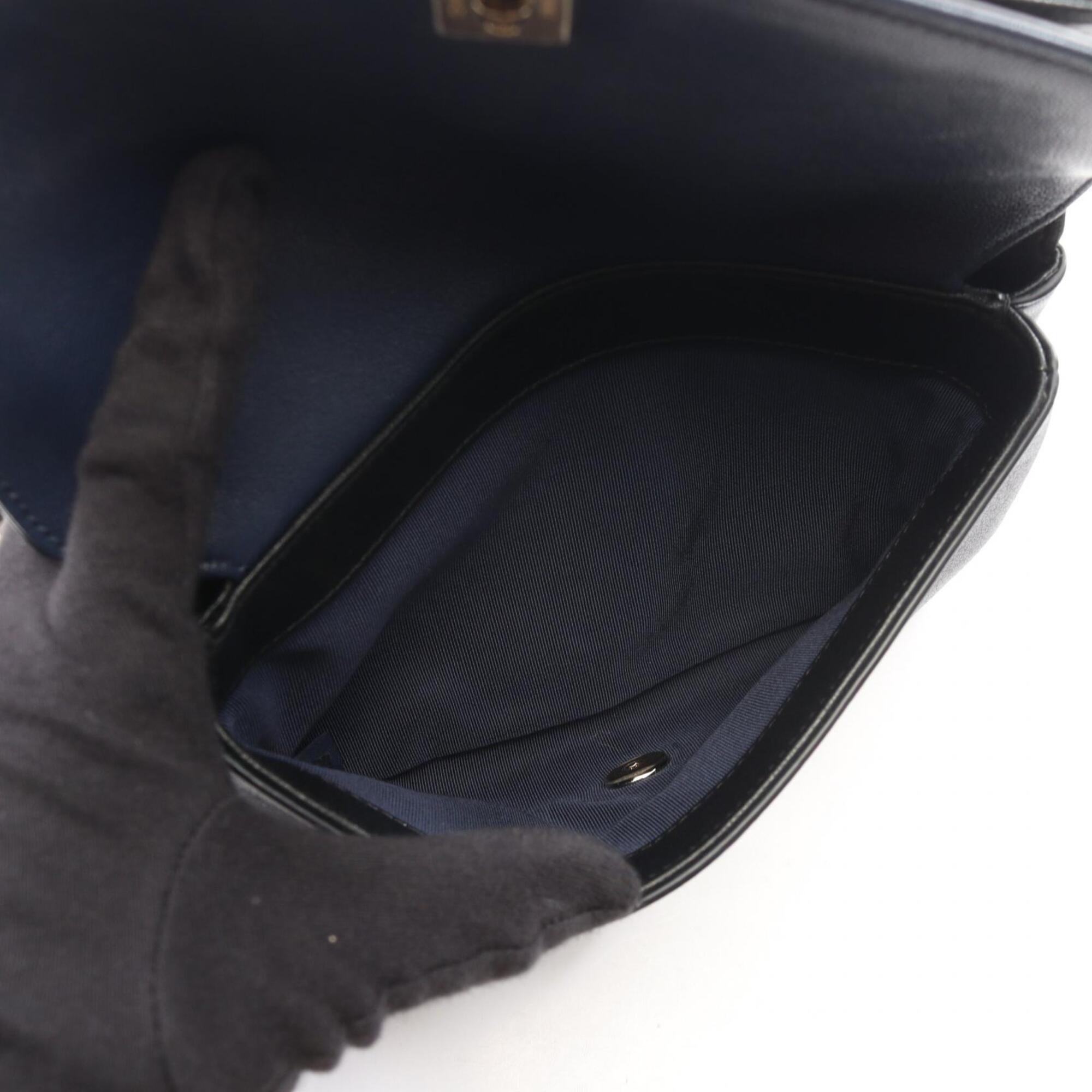 Chanel Black Navy Leather Handbag Shoulder Bag (Pre-Owned)