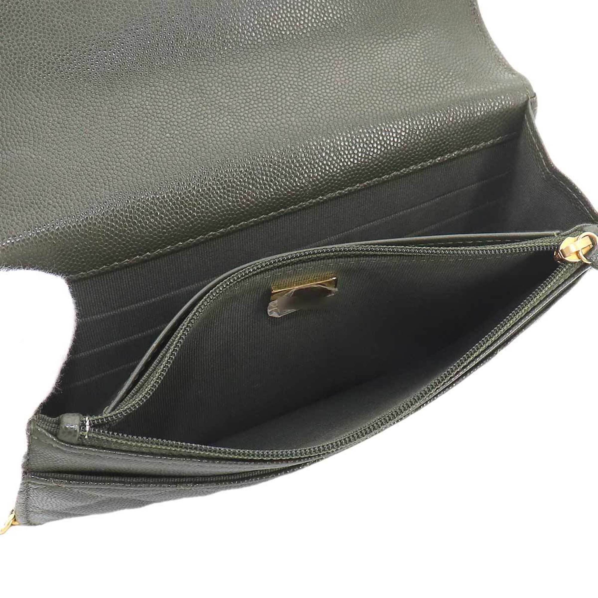 Chanel Green Leather Chain/Shoulder Wallet (Pre-Owned)