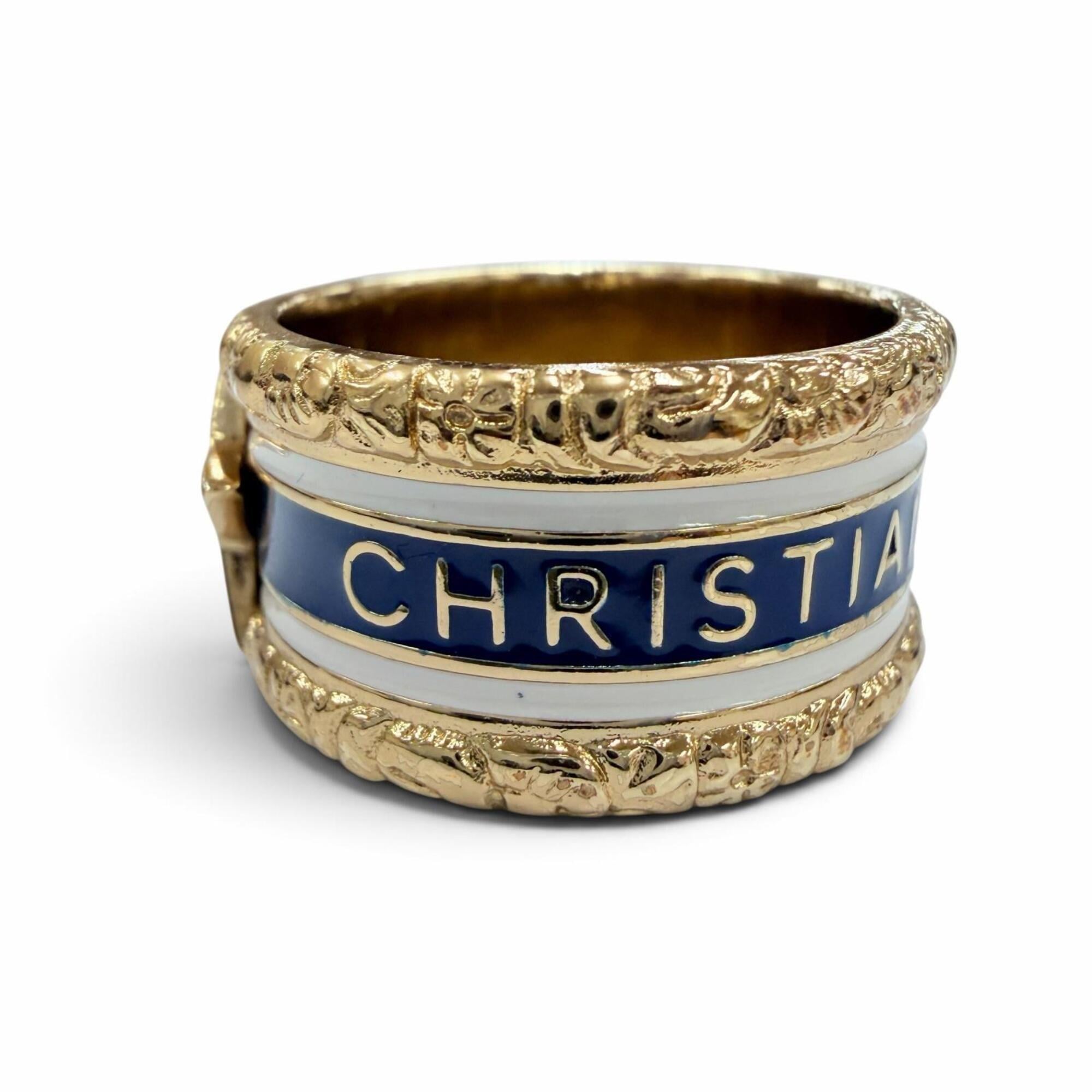Christian Dior Gold Navy White Metal Band Ring (Pre-Owned)