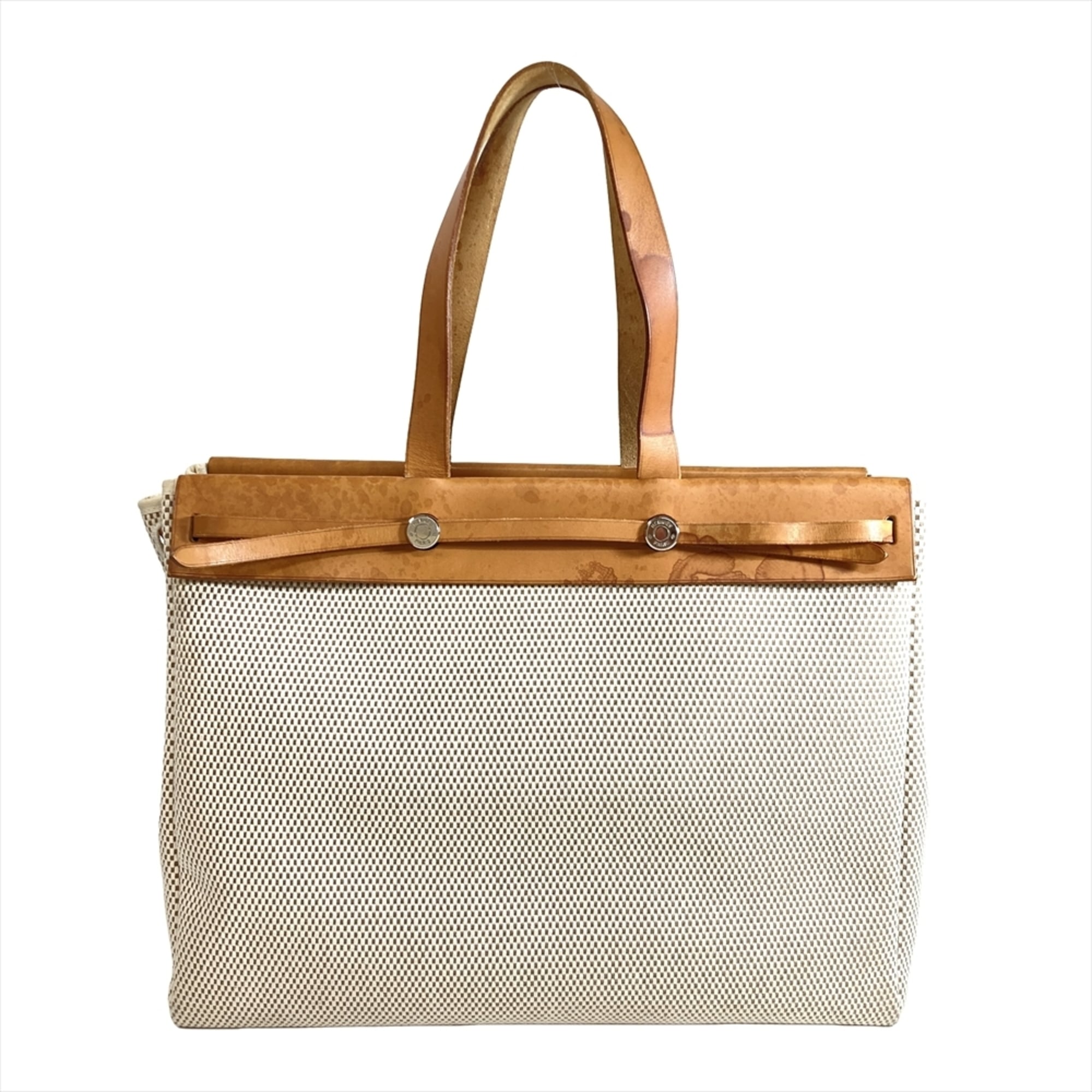 Hermes Brown Natural Toile H Leather Tote Bag (Pre-Owned)