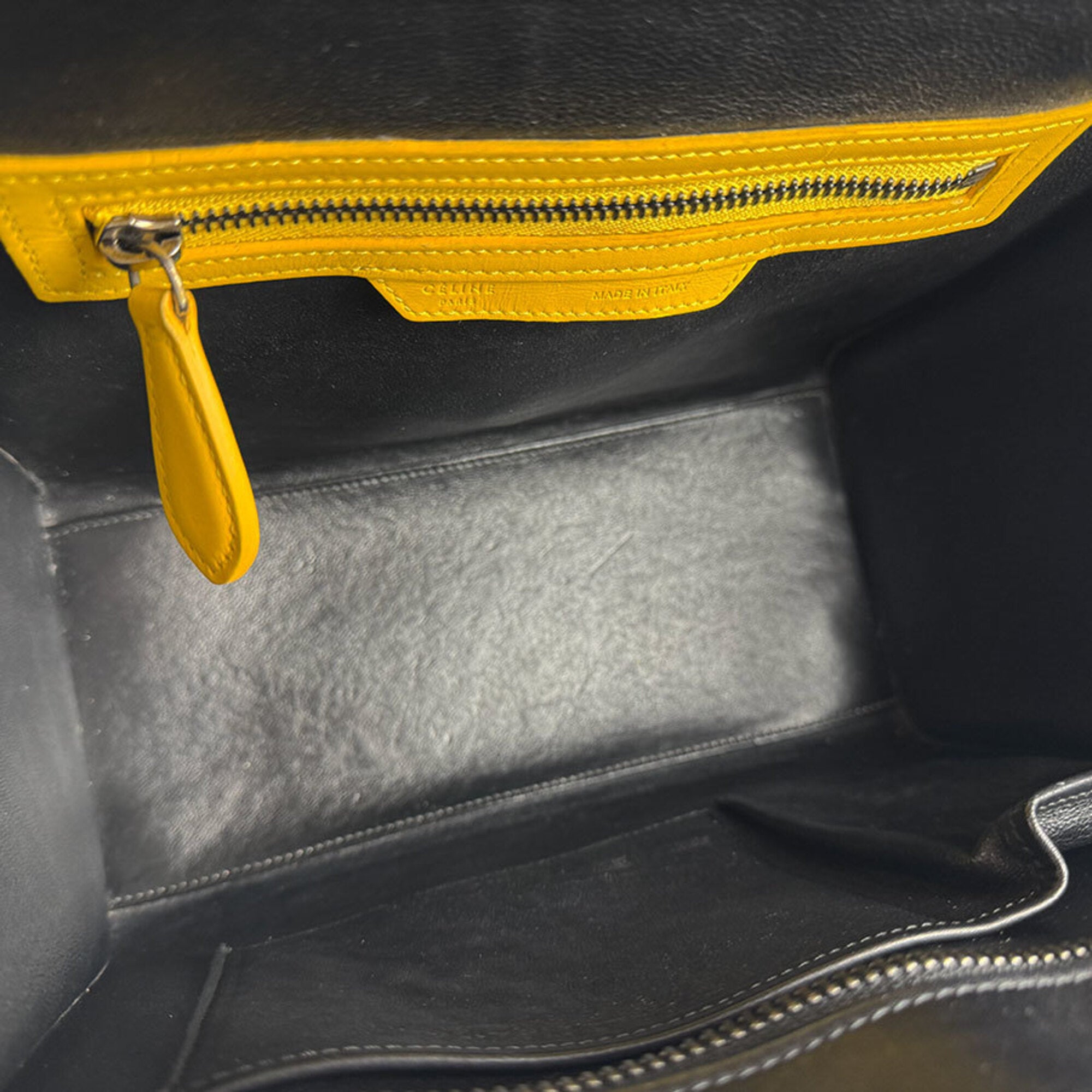 Celine Black Cream Yellow Leather Canvas Handbag (Pre-Owned)