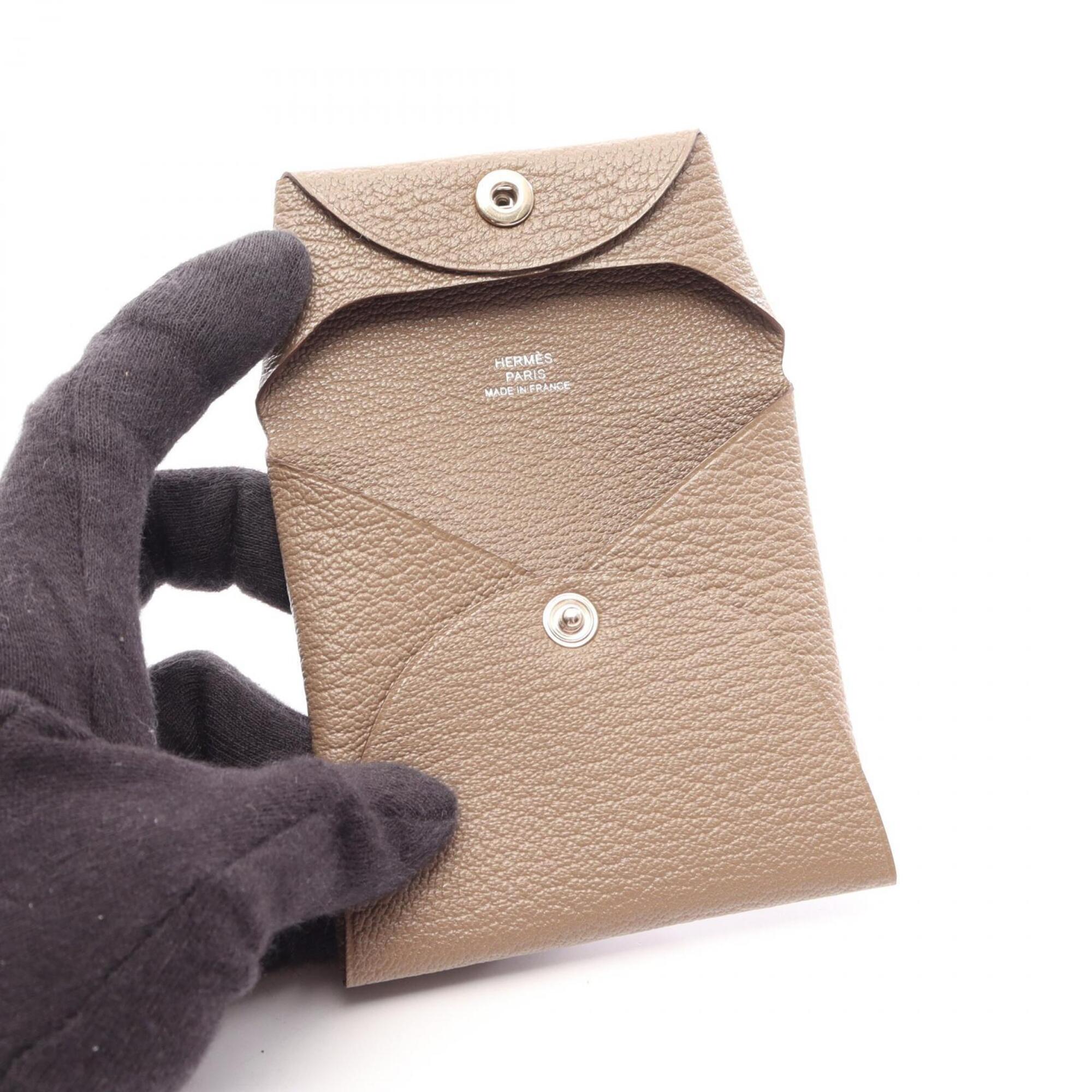 Hermes Gray Chevre Leather Leather Coin Purse/Coin Case (Pre-Owned)