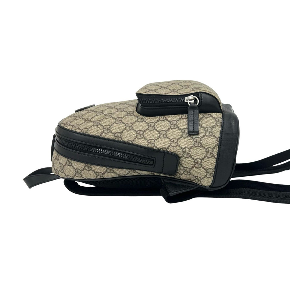 Gucci Beige Black Leather Elastane Backpack (Pre-Owned)